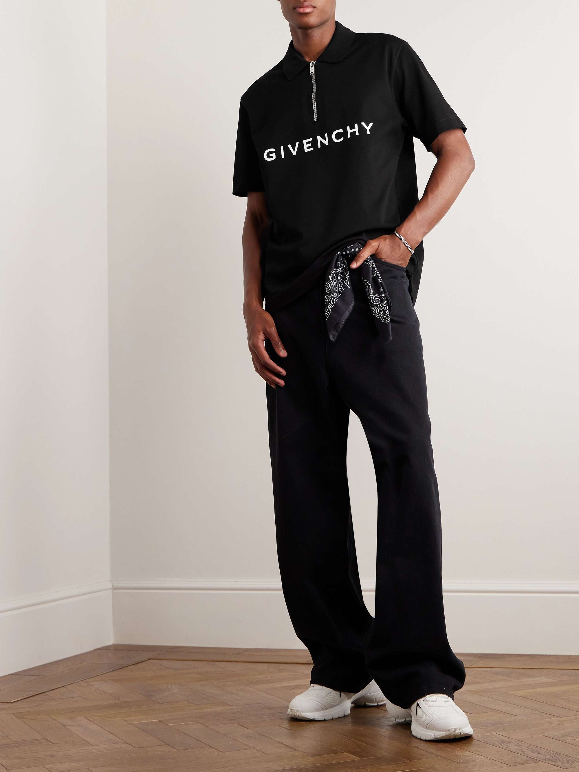 GIVENCHY Logo-Print Cotton-Piqué Half-Zip Polo Shirt for Men | MR PORTER