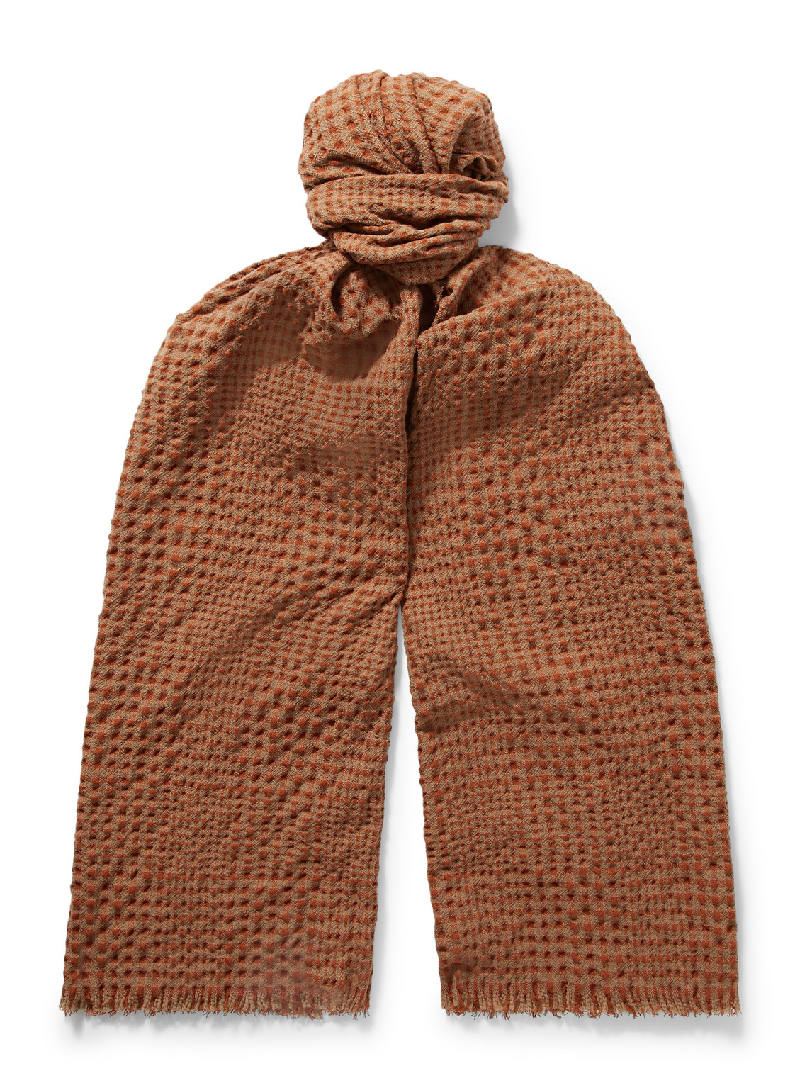 Shop Loro Piana Frayed Checked Wool-blend Seersucker Scarf In Orange