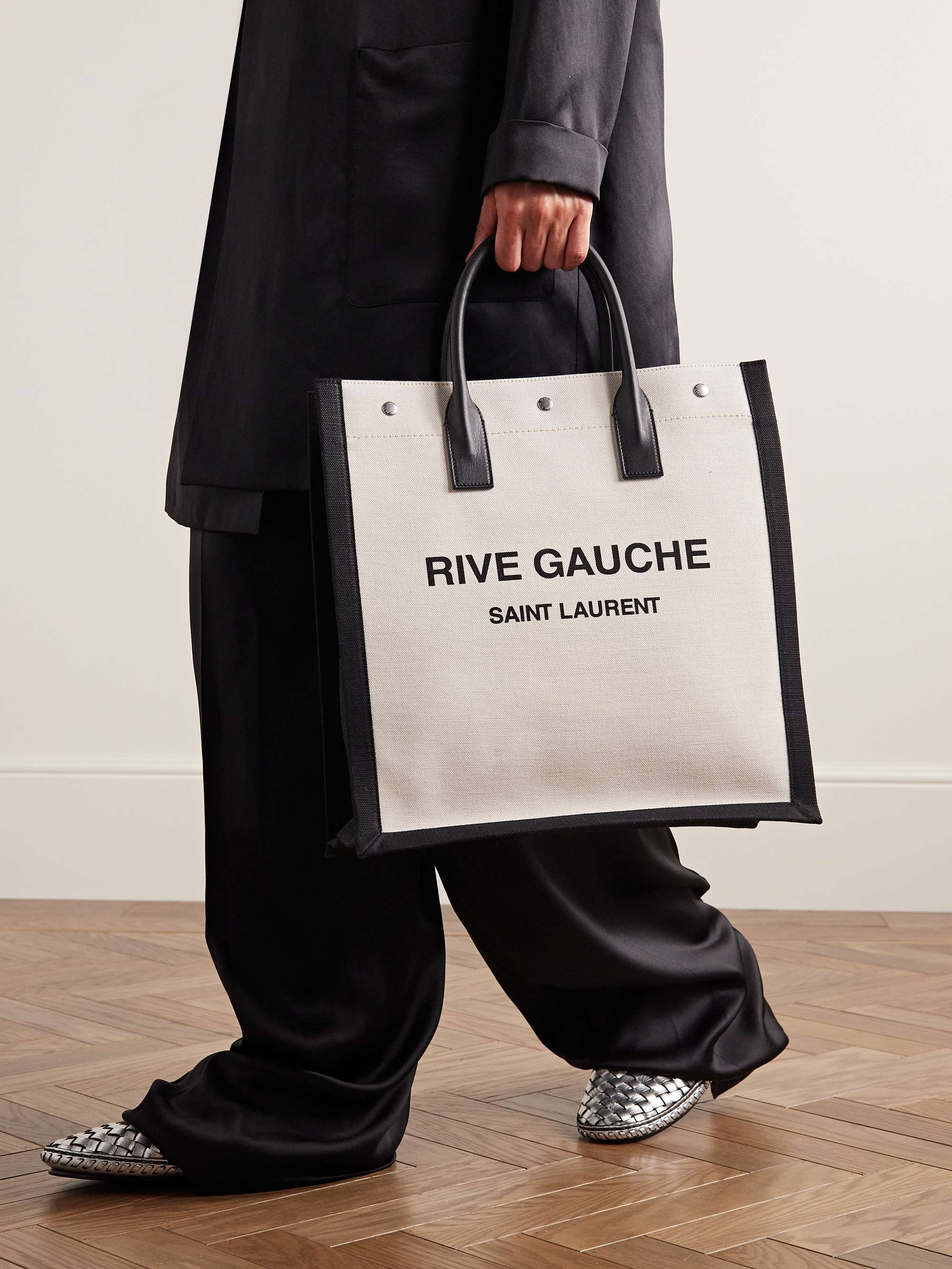SAINT LAURENT Rive Gauche leather-trimmed printed canvas tote