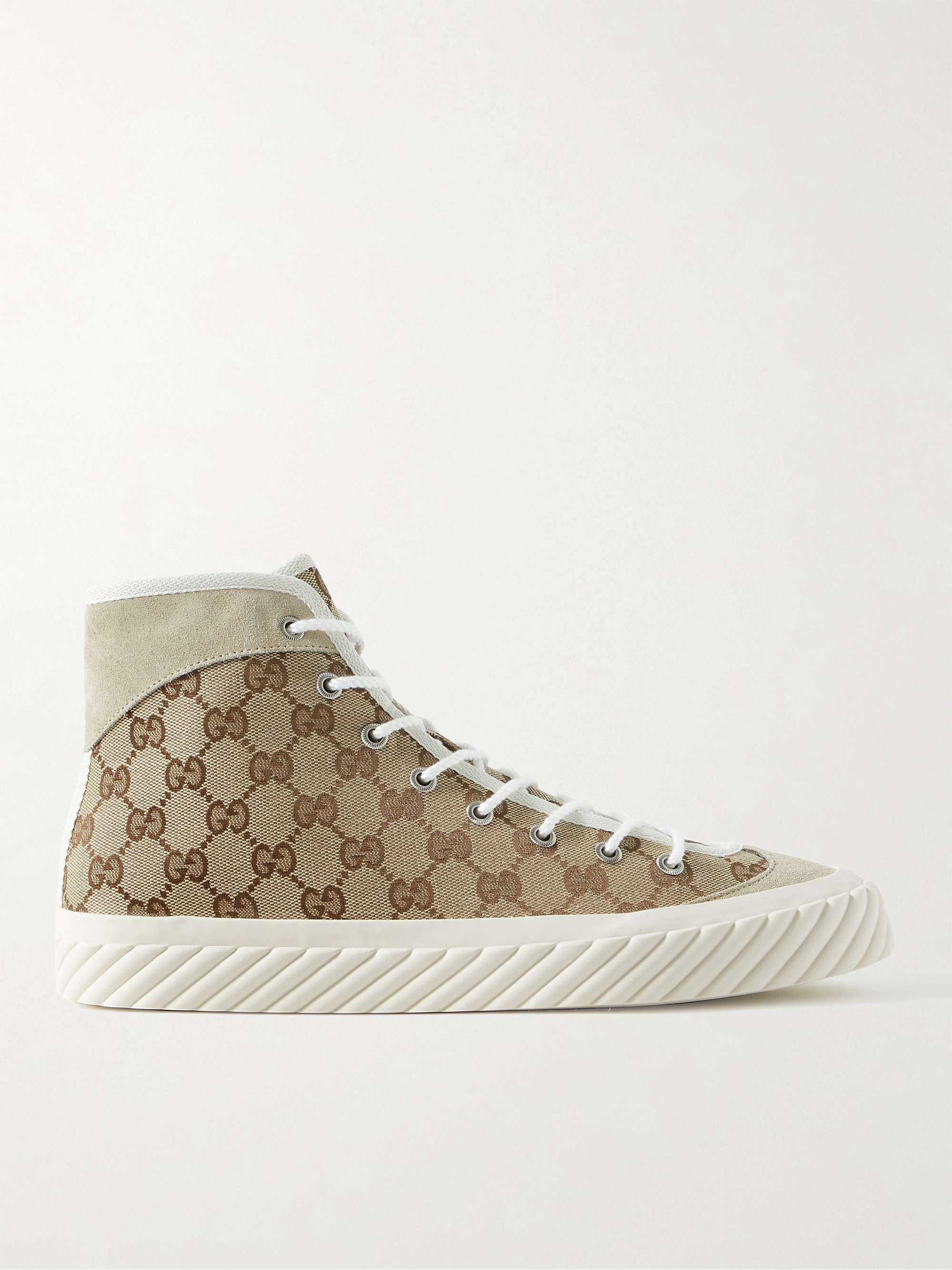 GUCCI Suede-Trimmed Monogrammed Canvas High-Top Sneakers for Men | MR PORTER