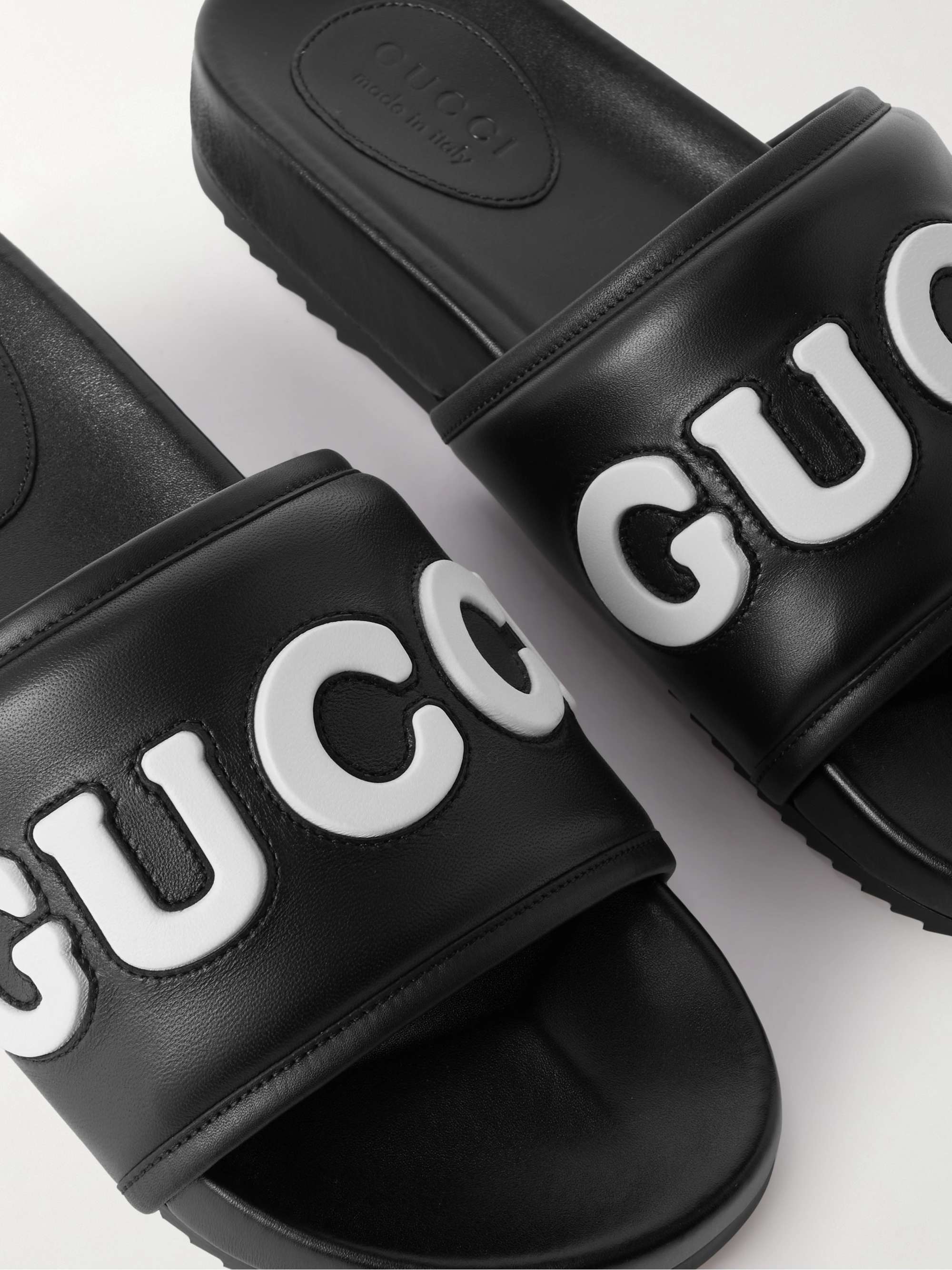 GUCCI Logo-Appliquéd Leather Slides for Men | MR PORTER