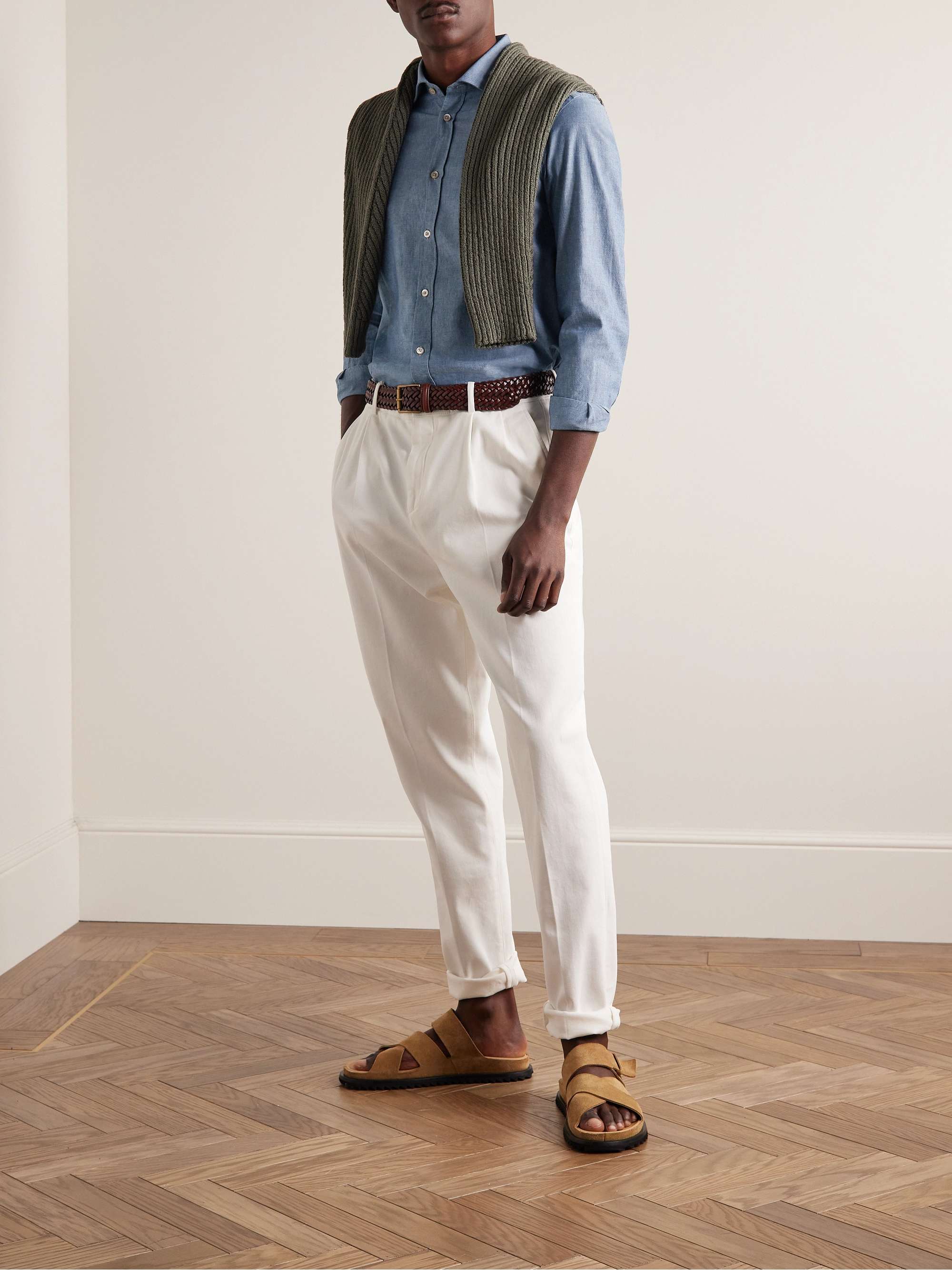 BOGLIOLI Slim-Fit Cutaway-Collar Cotton-Chambray Shirt for Men | MR PORTER