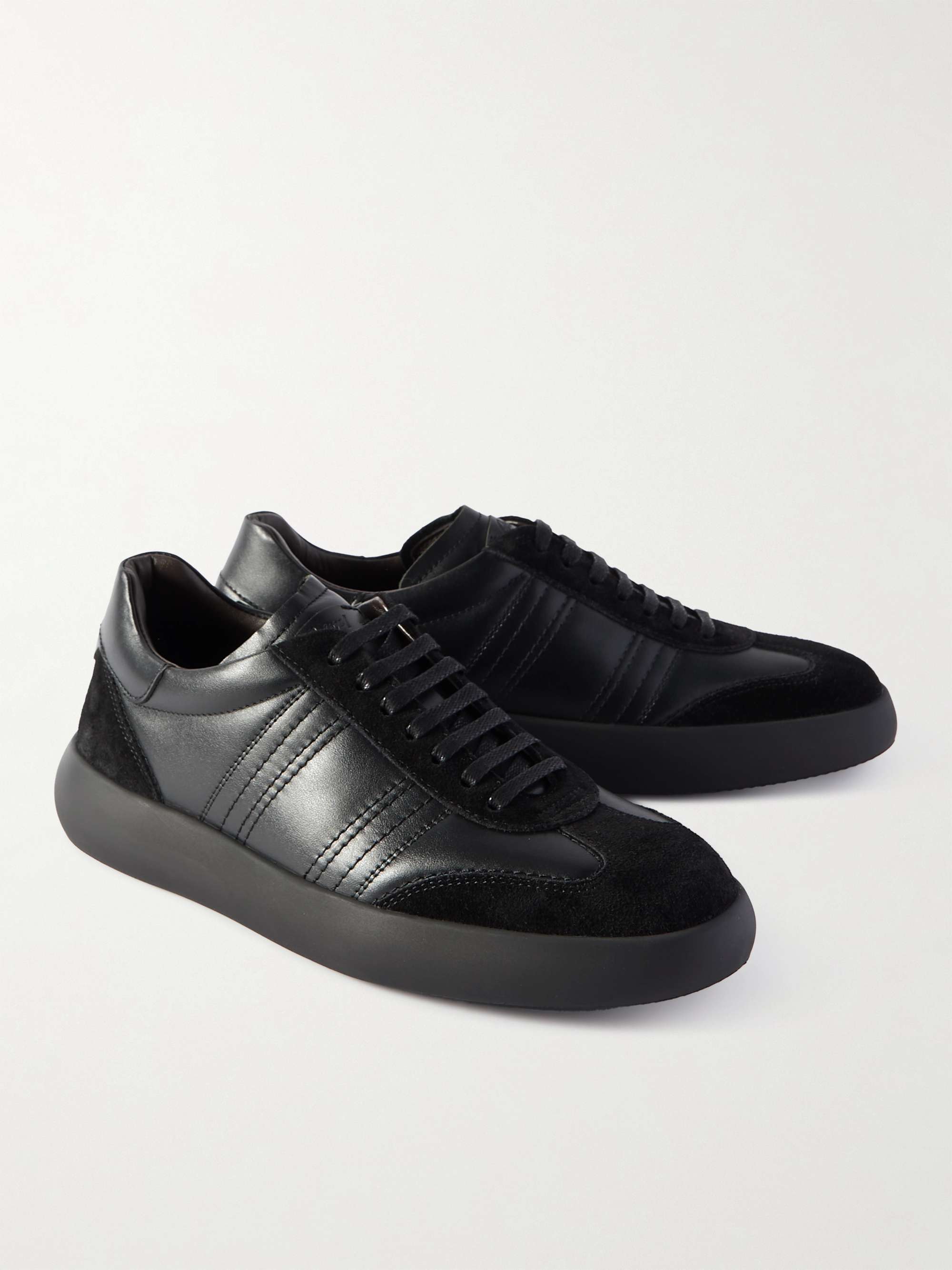 BRIONI Suede-Trimmed Leather Sneakers for Men | MR PORTER