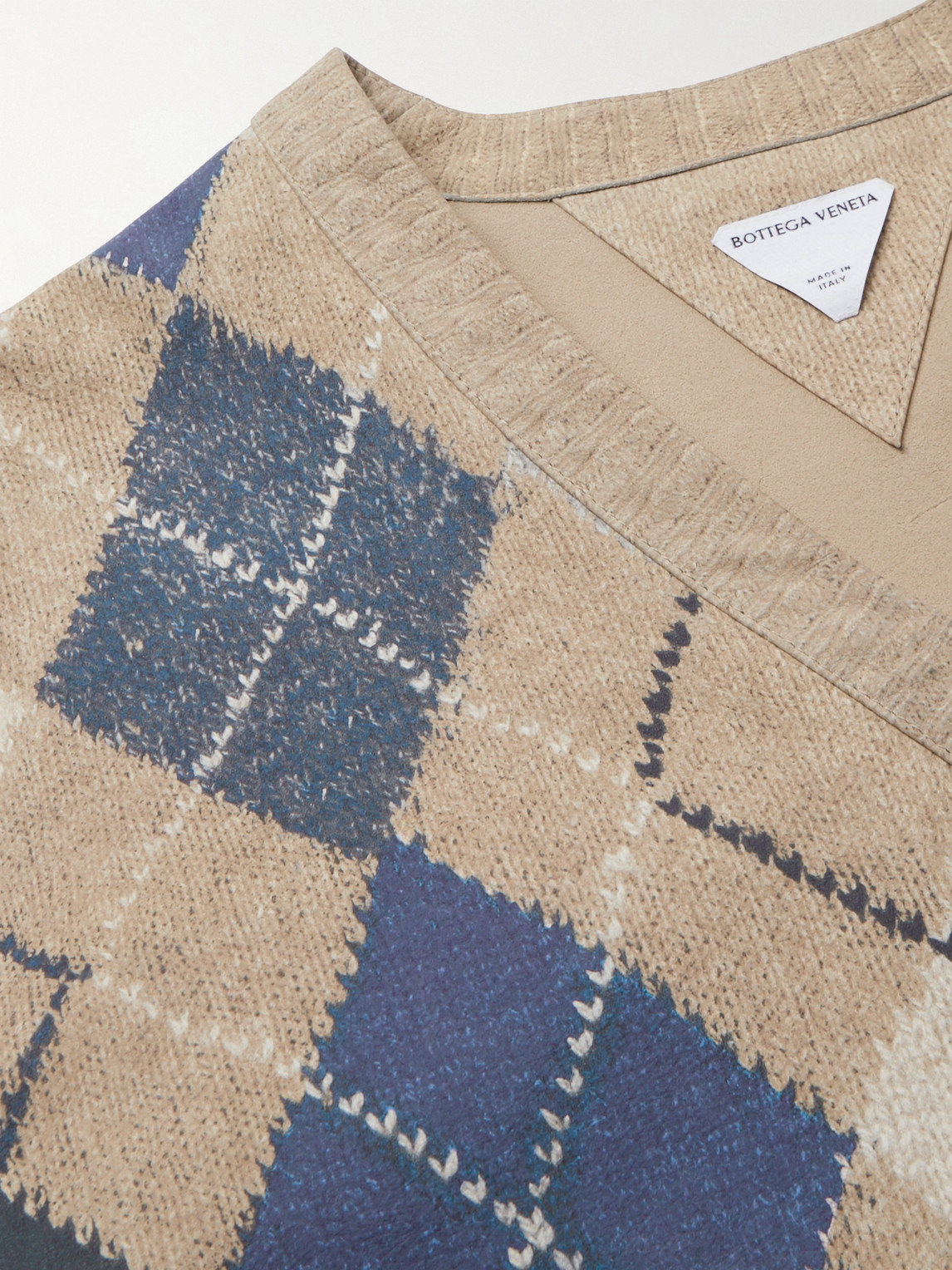 Shop Bottega Veneta Argyle-print Leather Sweater In Brown