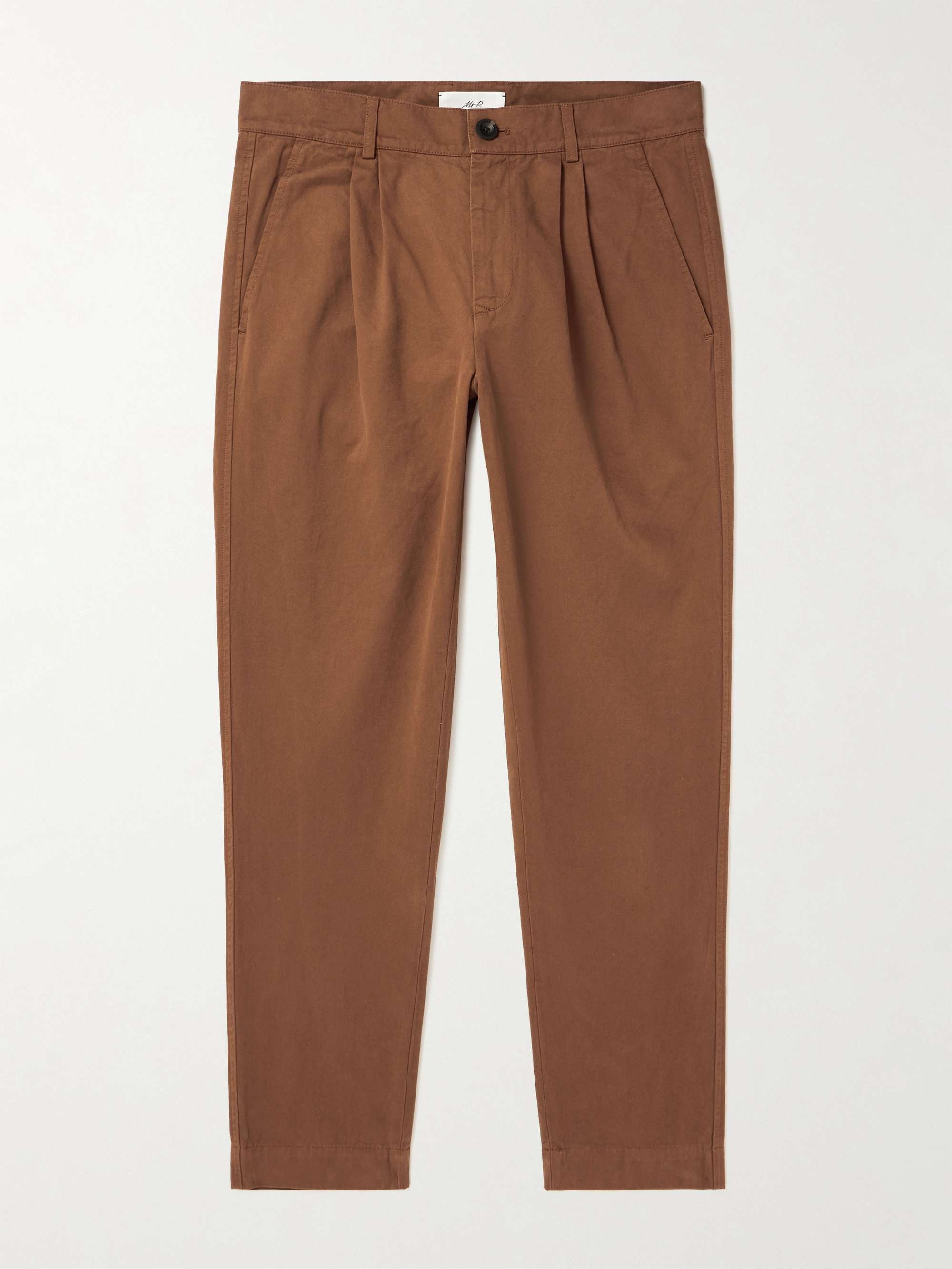 MR P. Tapered Garment-Dyed Pleated Cotton-Twill Trousers for Men