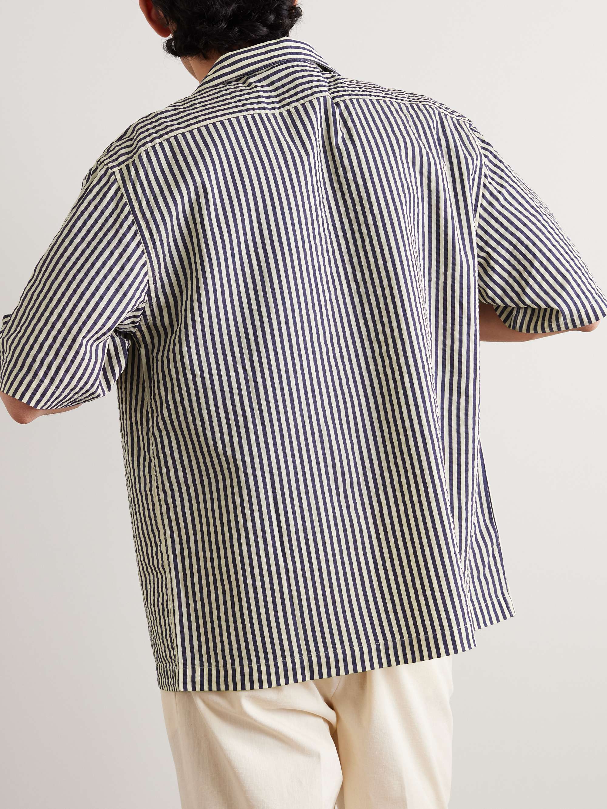 BARENA Camp-Collar Striped Cotton-Blend Seersucker Shirt for Men | MR ...