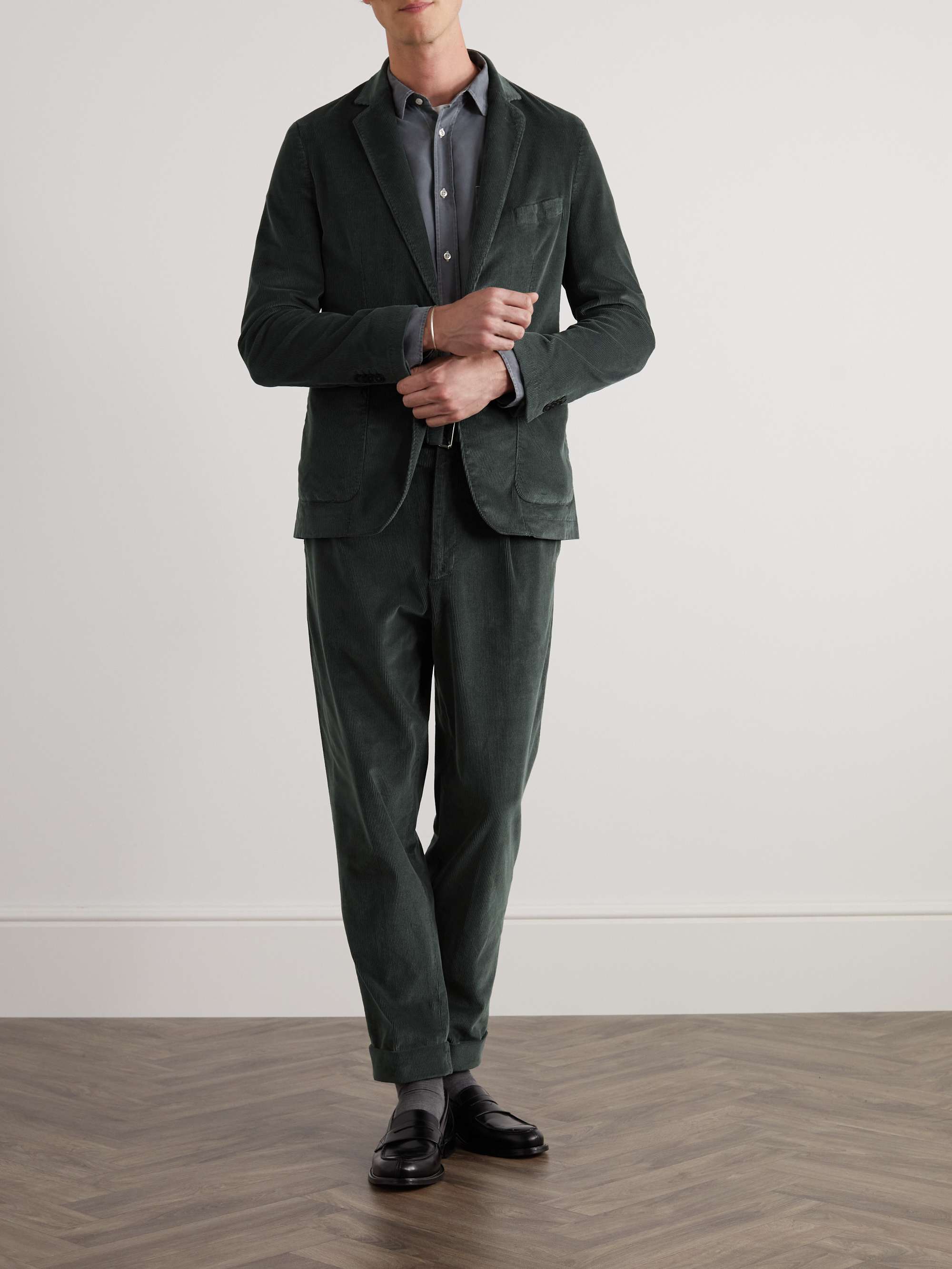 OFFICINE GÉNÉRALE Hugo Tapered Belted Cotton-Blend Corduroy Trousers ...