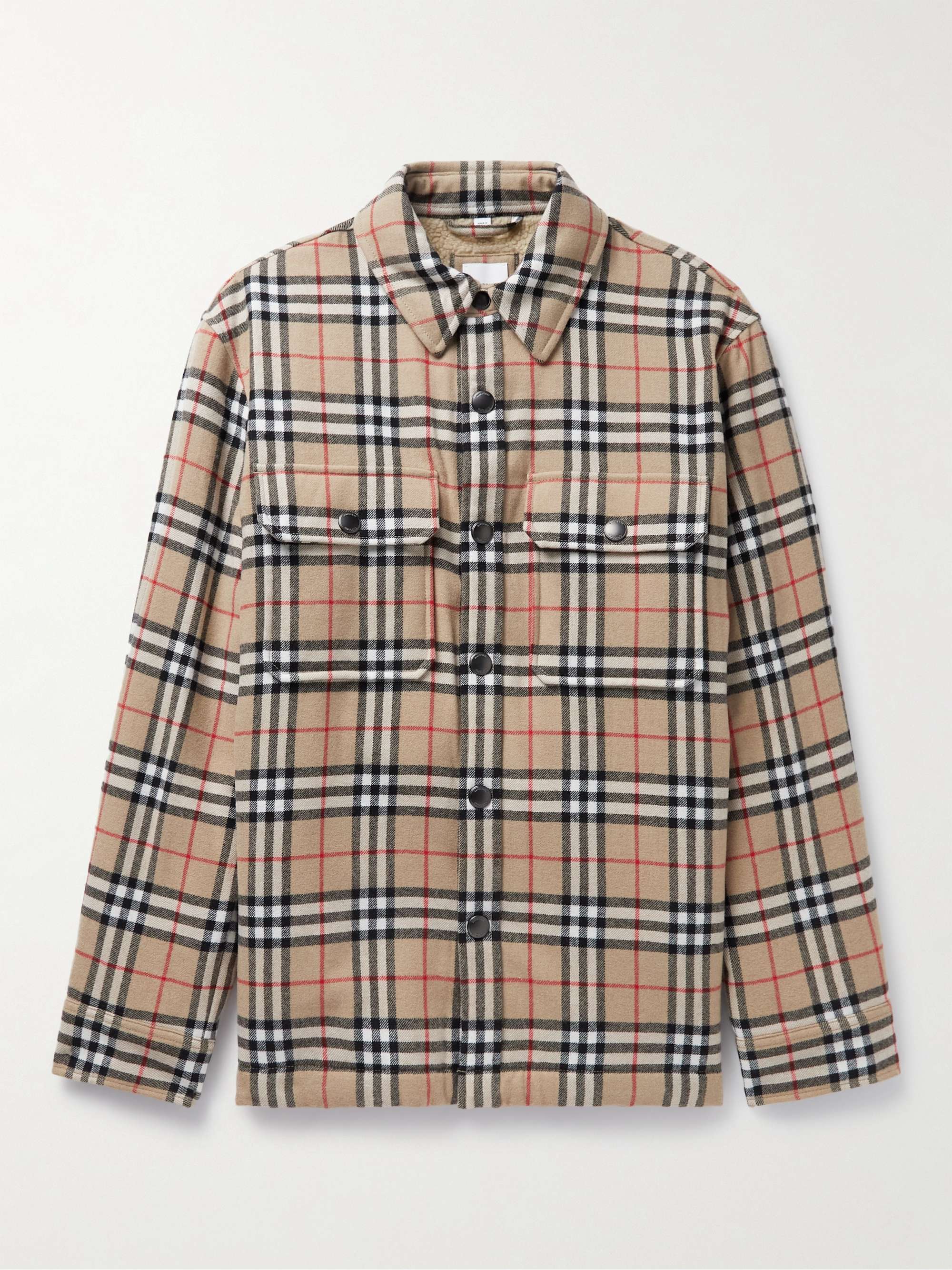 BURBERRY Fleece-Lined Checked Wool and Cotton-Blend Flannel Overshirt ...