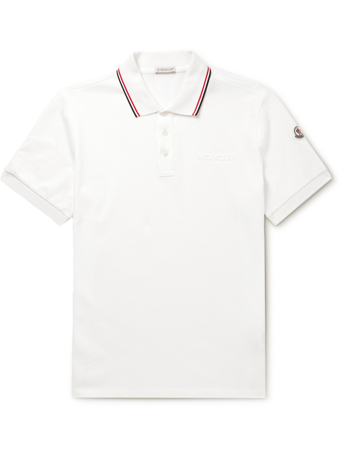 Moncler Logo-embossed Contrast-tipped Cotton-piqué Polo Shirt In White
