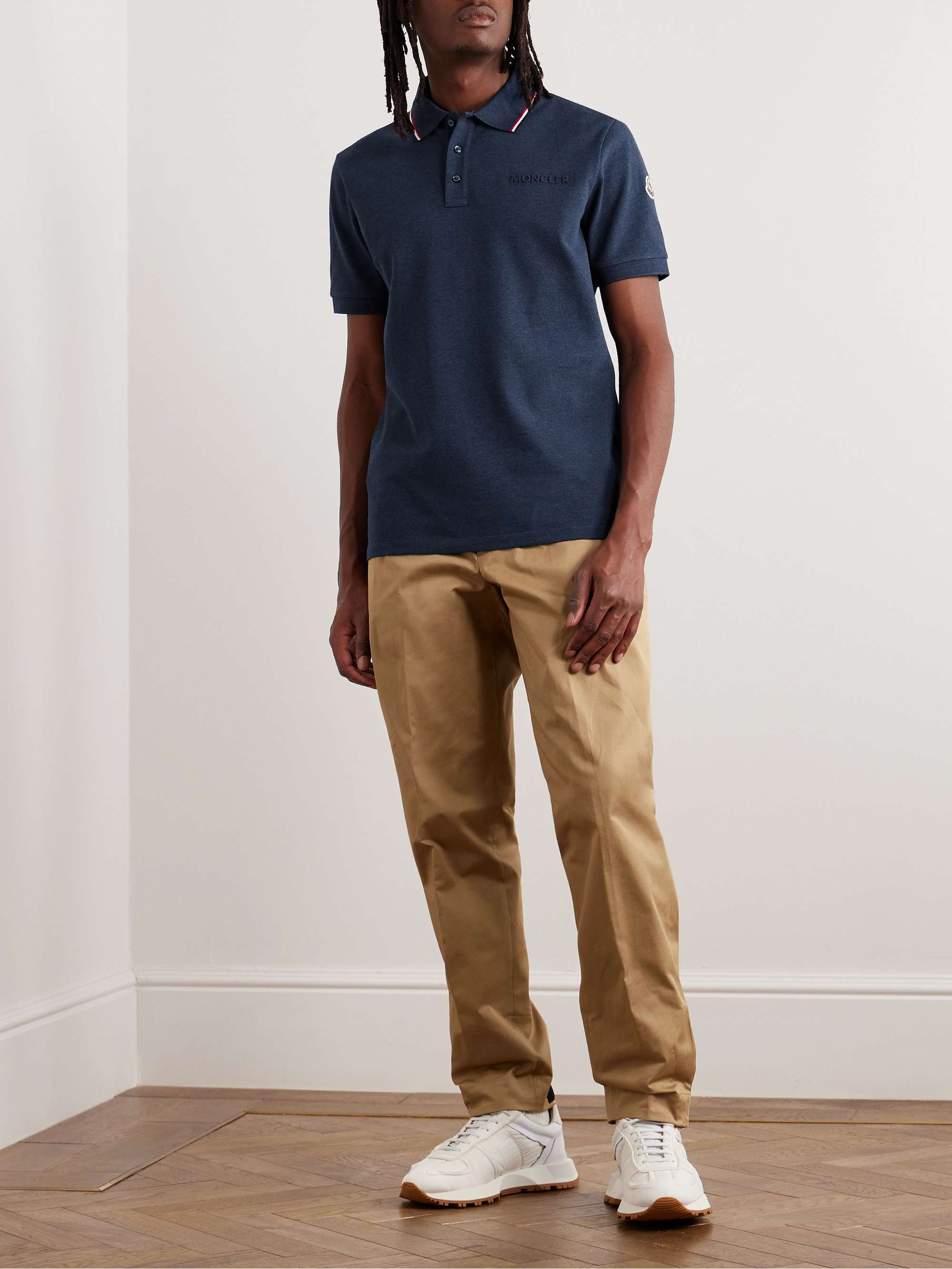 MONCLER Logo-Embossed Contrast-Tipped Cotton-Piqué Polo Shirt for Men | MR  PORTER