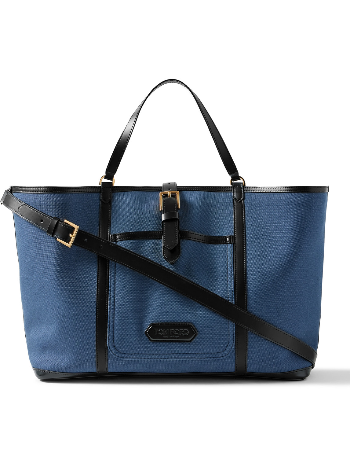TOM FORD EAST WEST LEATHER-TRIMMED CANVAS TOTE BAG
