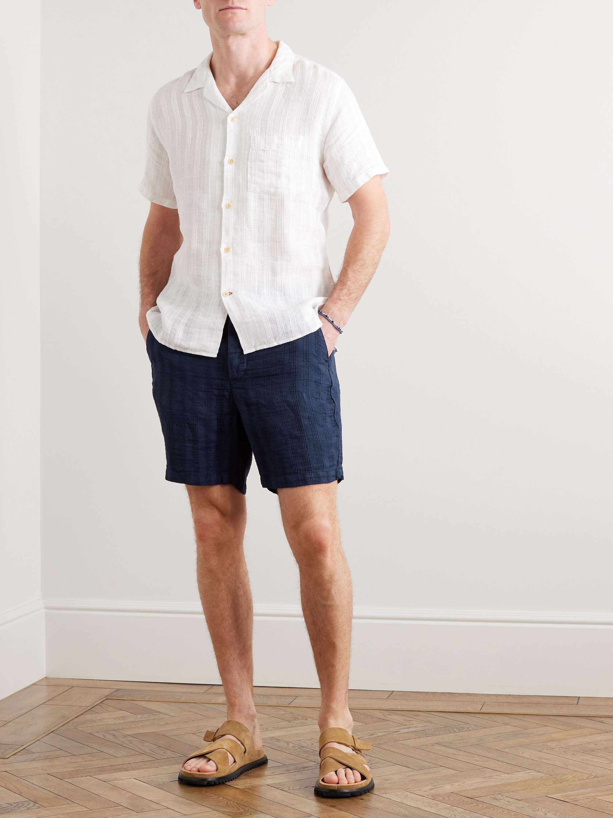OLIVER SPENCER Osborne Straight-Leg Striped Linen Drawstring Shorts for Men  | MR PORTER