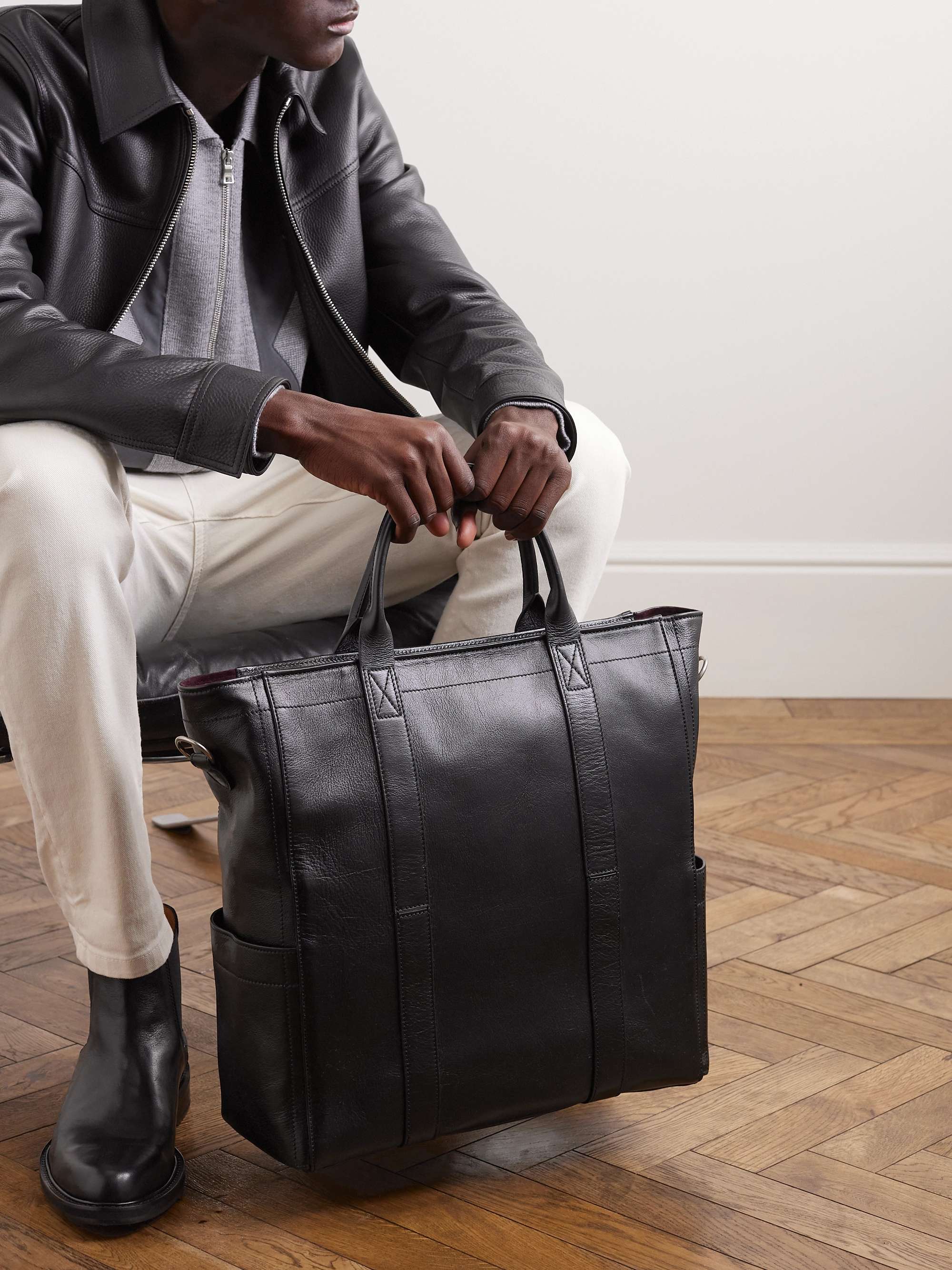 SAINT LAURENT Logo-Print Leather-Trimmed ECONYL® Tote Bag for Men