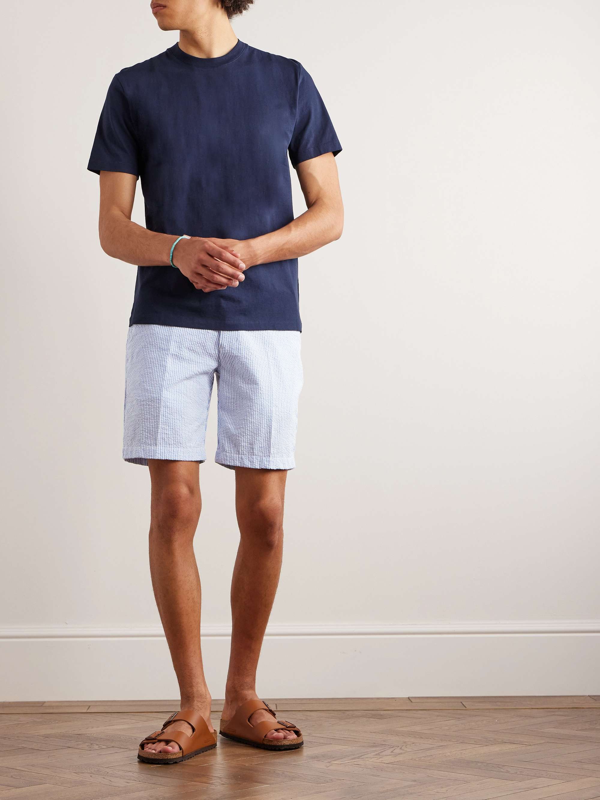 SAVE KHAKI UNITED Straight-Leg Striped Cotton-Seersucker Shorts for Men ...