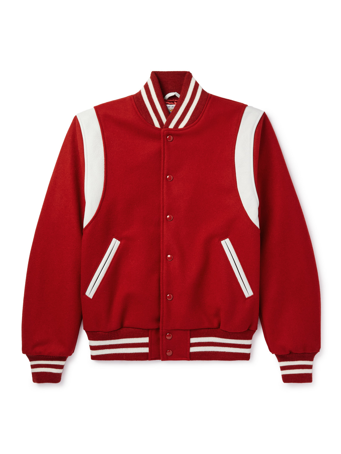 Golden Bear The Hayes Leather-trimmed Wool-blend Varsity Jacket In Red