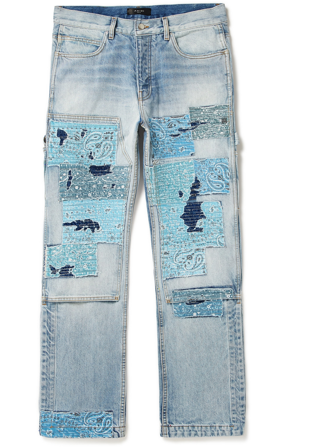 Carpenter Straight-Leg Distressed Patchwork Panelled Jeans