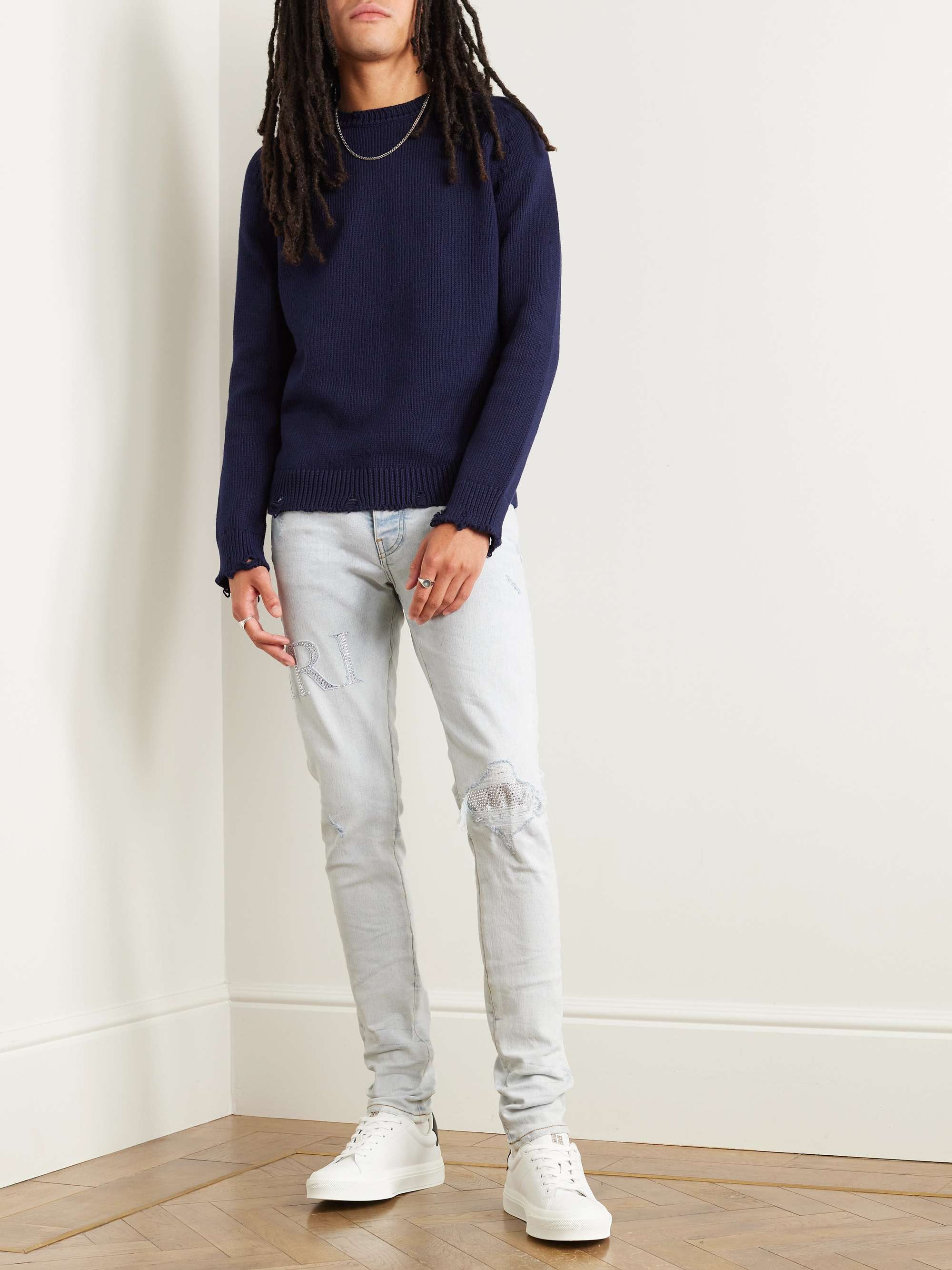 AMIRI Skinny-Fit Logo-Appliquéd Crystal-Embellished Distressed Jeans for  Men | MR PORTER