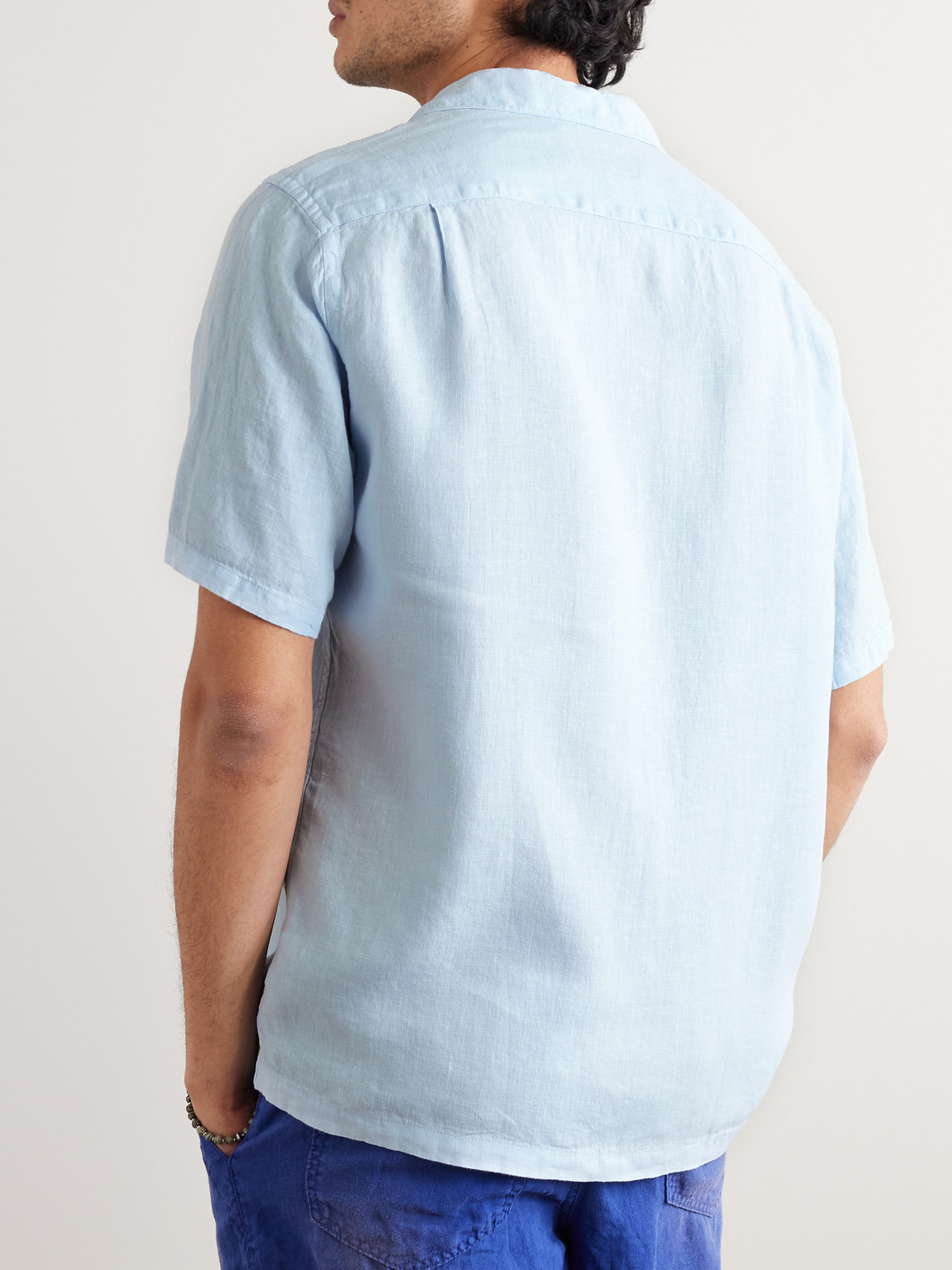 Shop Portuguese Flannel Camp-collar Linen Shirt In Blue