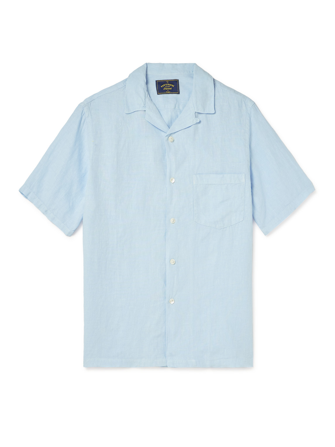 Portuguese Flannel Camp-collar Linen Shirt In Blue