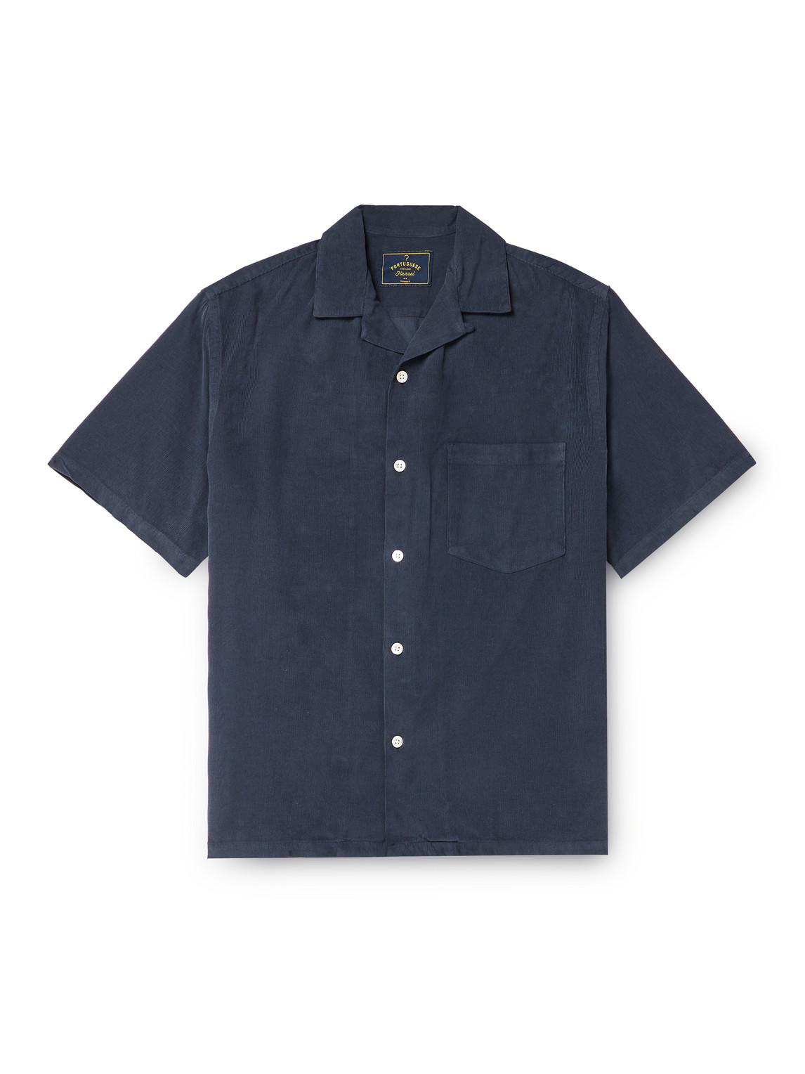 Portuguese Flannel Convertible-collar Cotton-corduroy Shirt In Blue