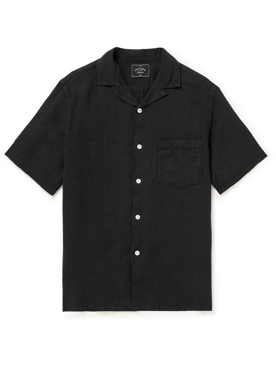 Portuguese Flannel Camp-collar Linen Shirt In Black