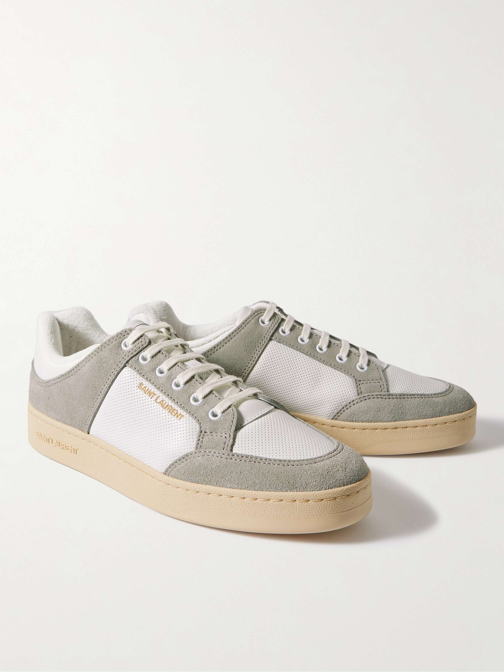 SAINT LAURENT SL/61 Perforated Leather and Suede Sneakers for Men | MR ...
