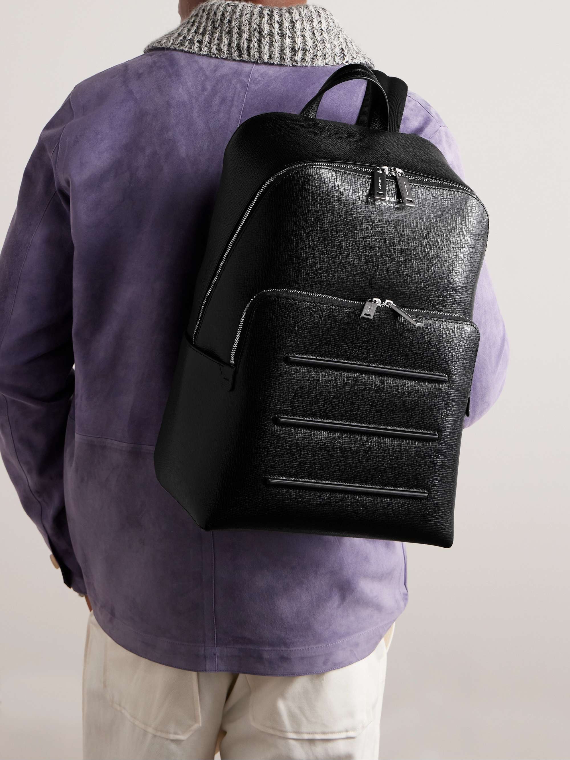 FERRAGAMO Embossed Cross-Grain Leather Backpack for Men | MR PORTER
