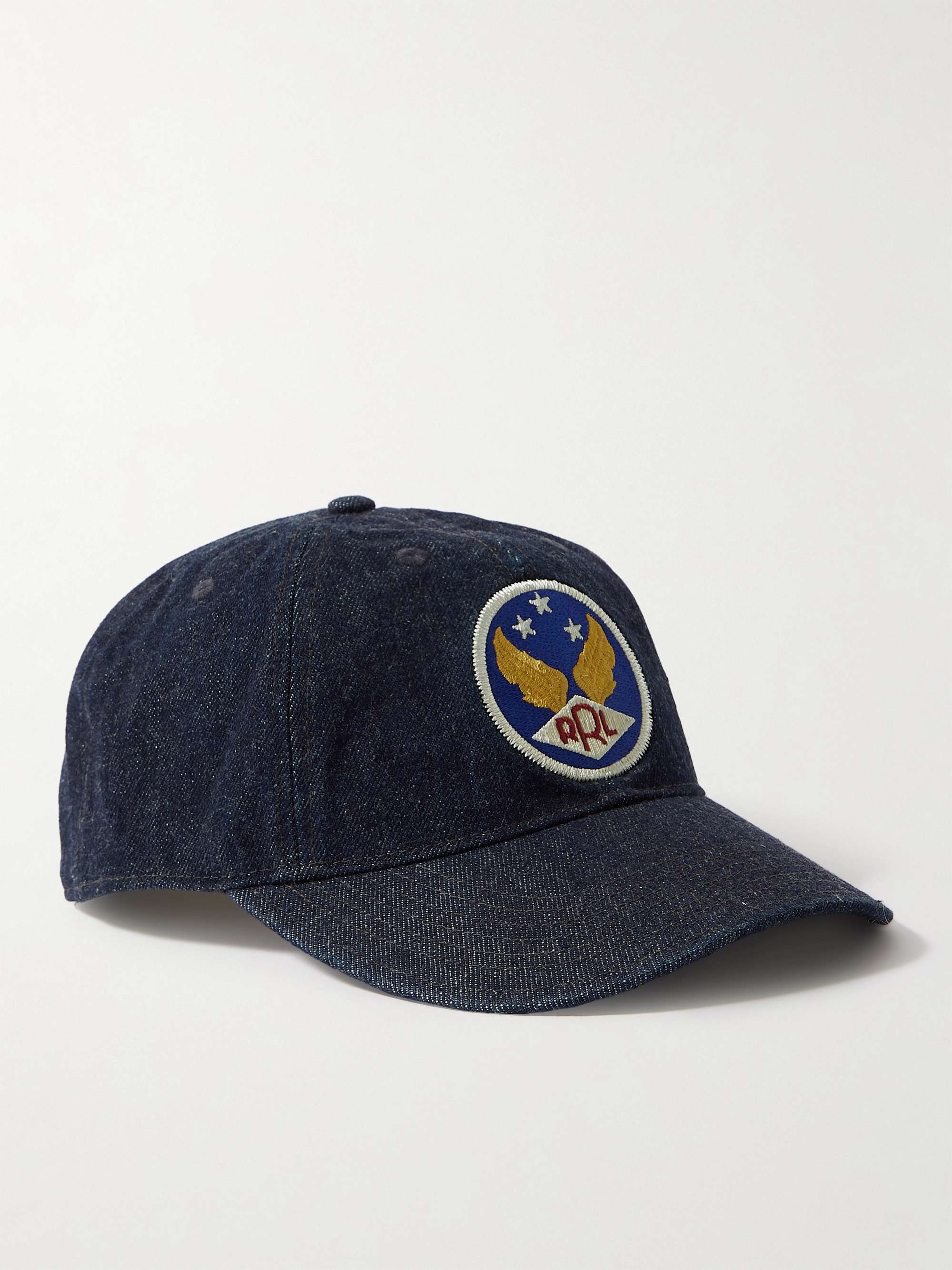 أزرق غامق قبعة بيسبول من الدنيم مزيّنة برقعة شعار العلامة | RRL | MR PORTER