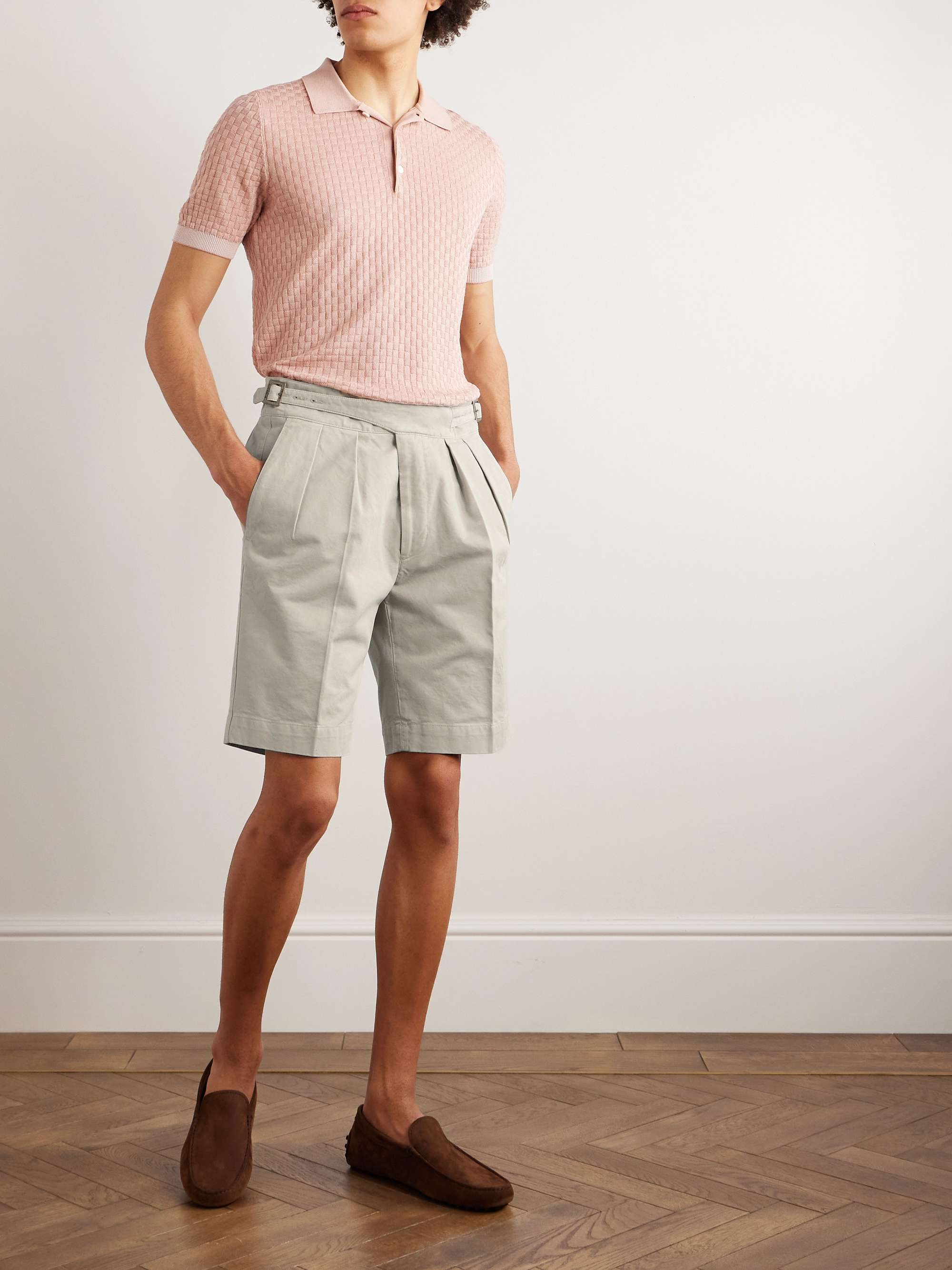 Straight-Leg Pleated Cotton-Twill Shorts