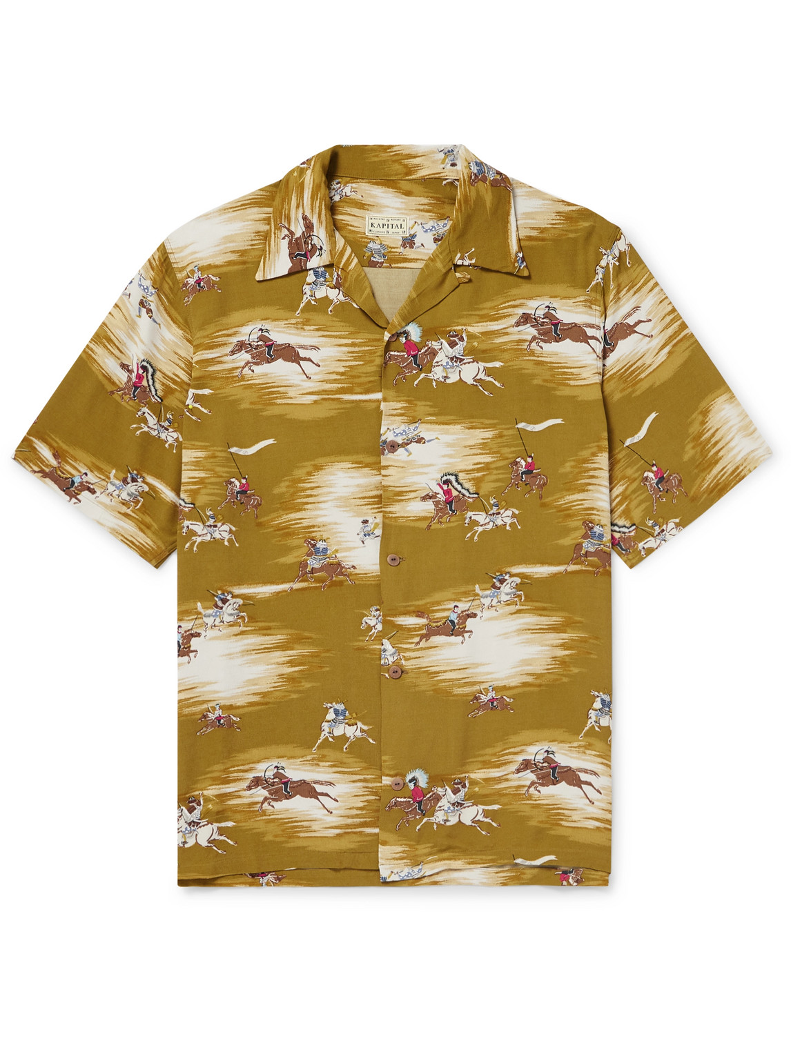 Kapital Convertible-collar Printed Crepe Shirt In Gold