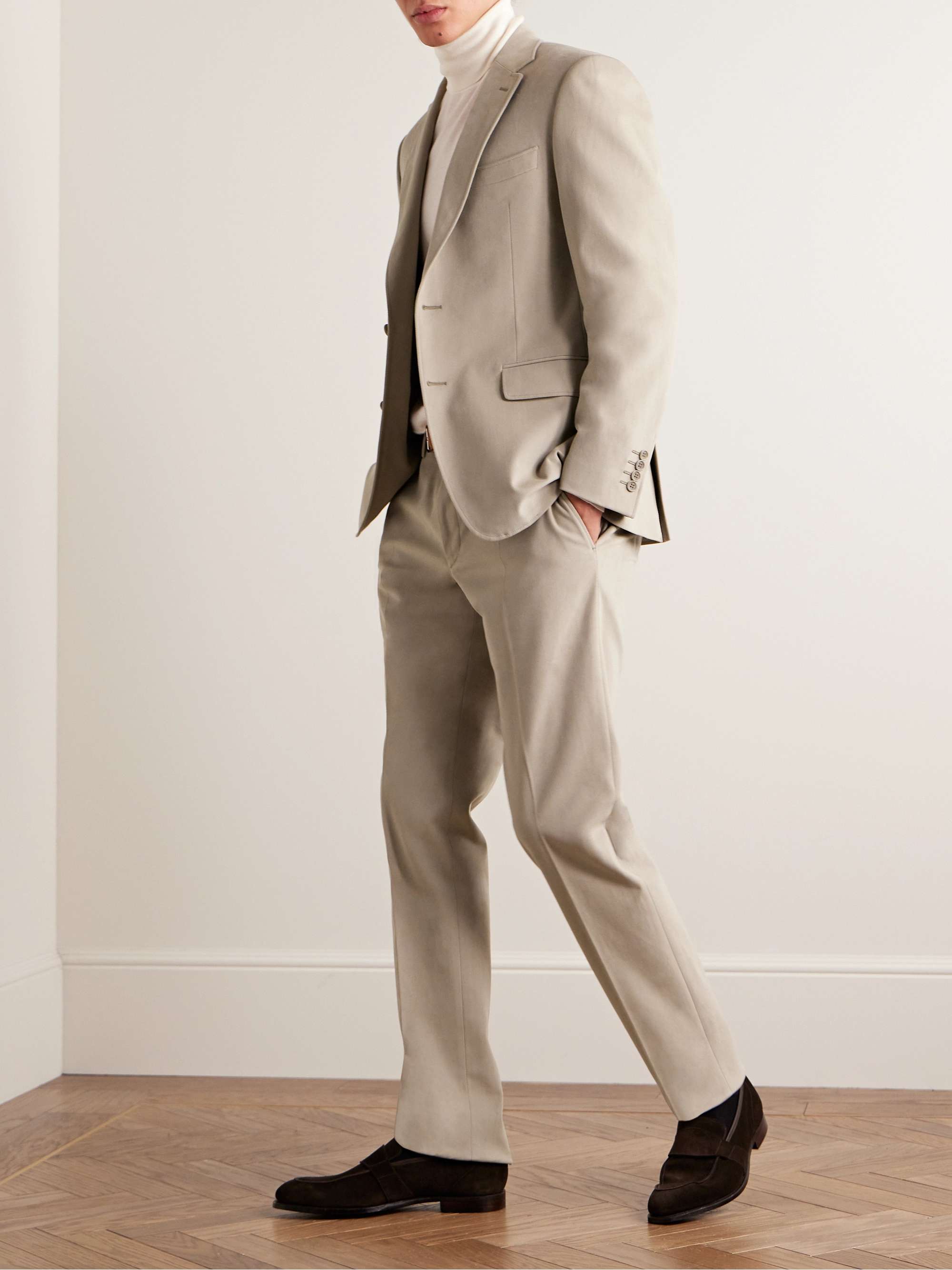 CANALI Slim-Fit Brushed Cotton-Blend Twill Suit Trousers for Men | MR PORTER