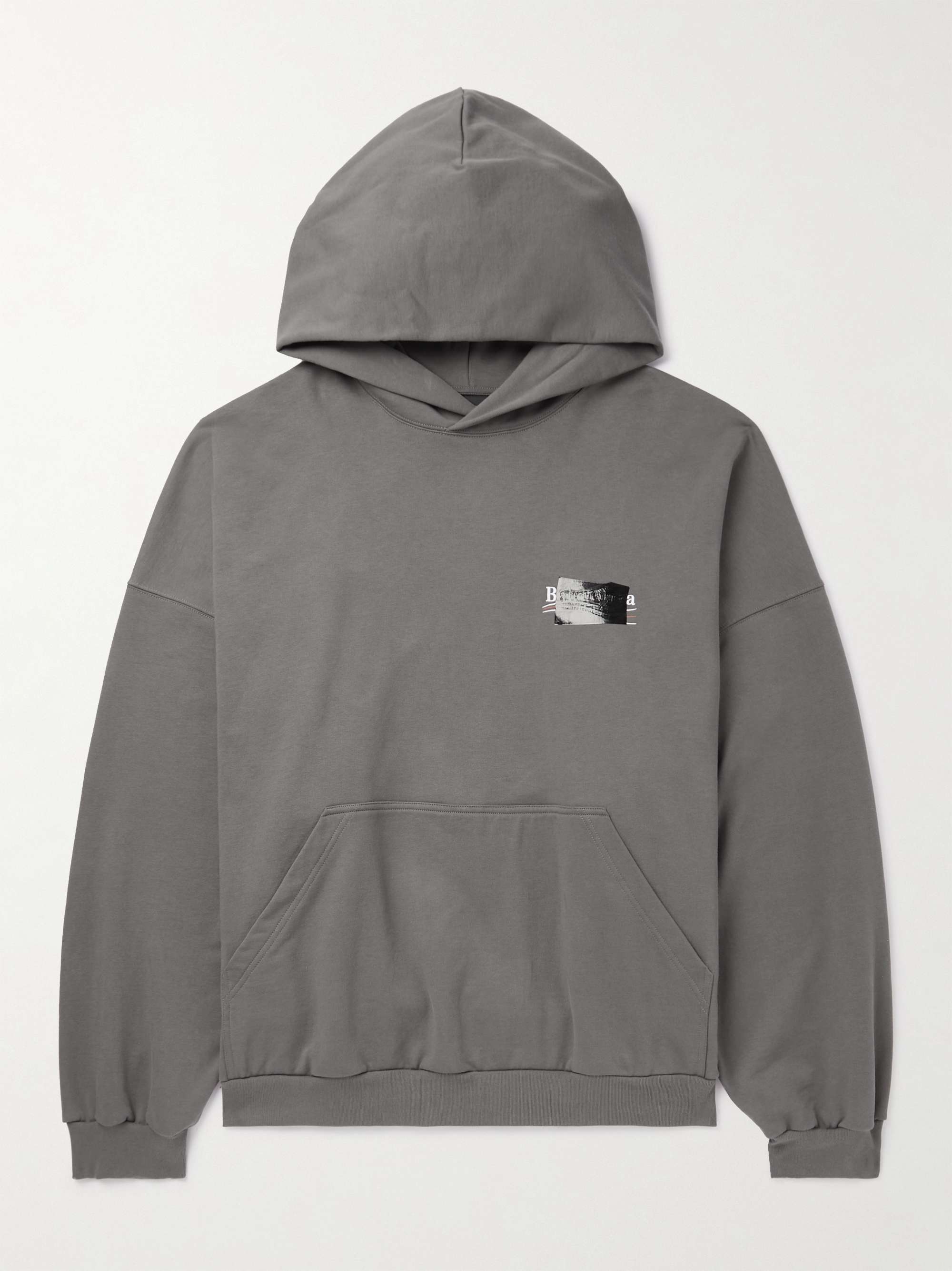 BALENCIAGA Oversized Logo-Print Distressed Cotton-Jersey Hoodie for Men