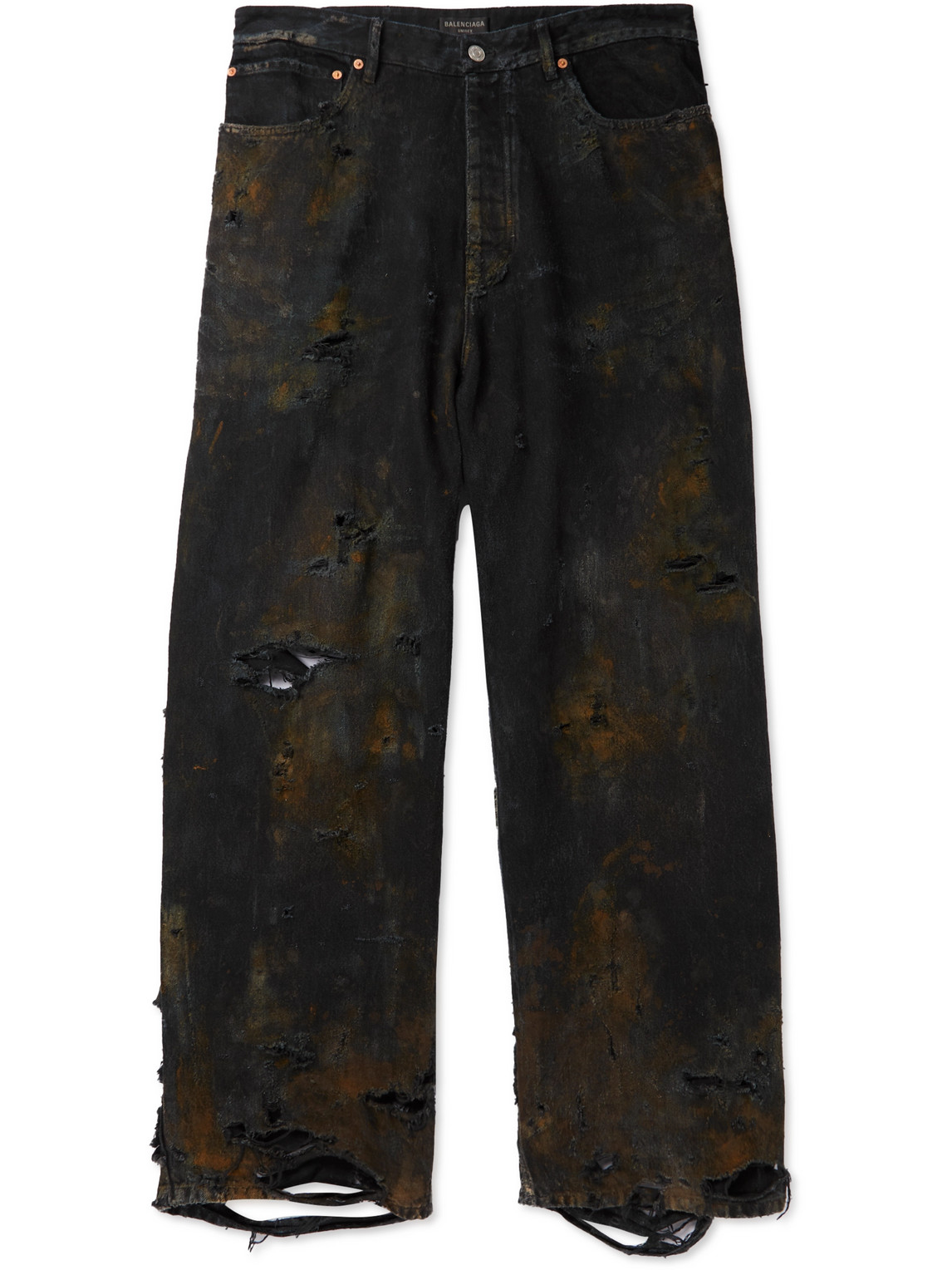 Balenciaga Super Destroyed Wide-leg Distressed Jeans In Black