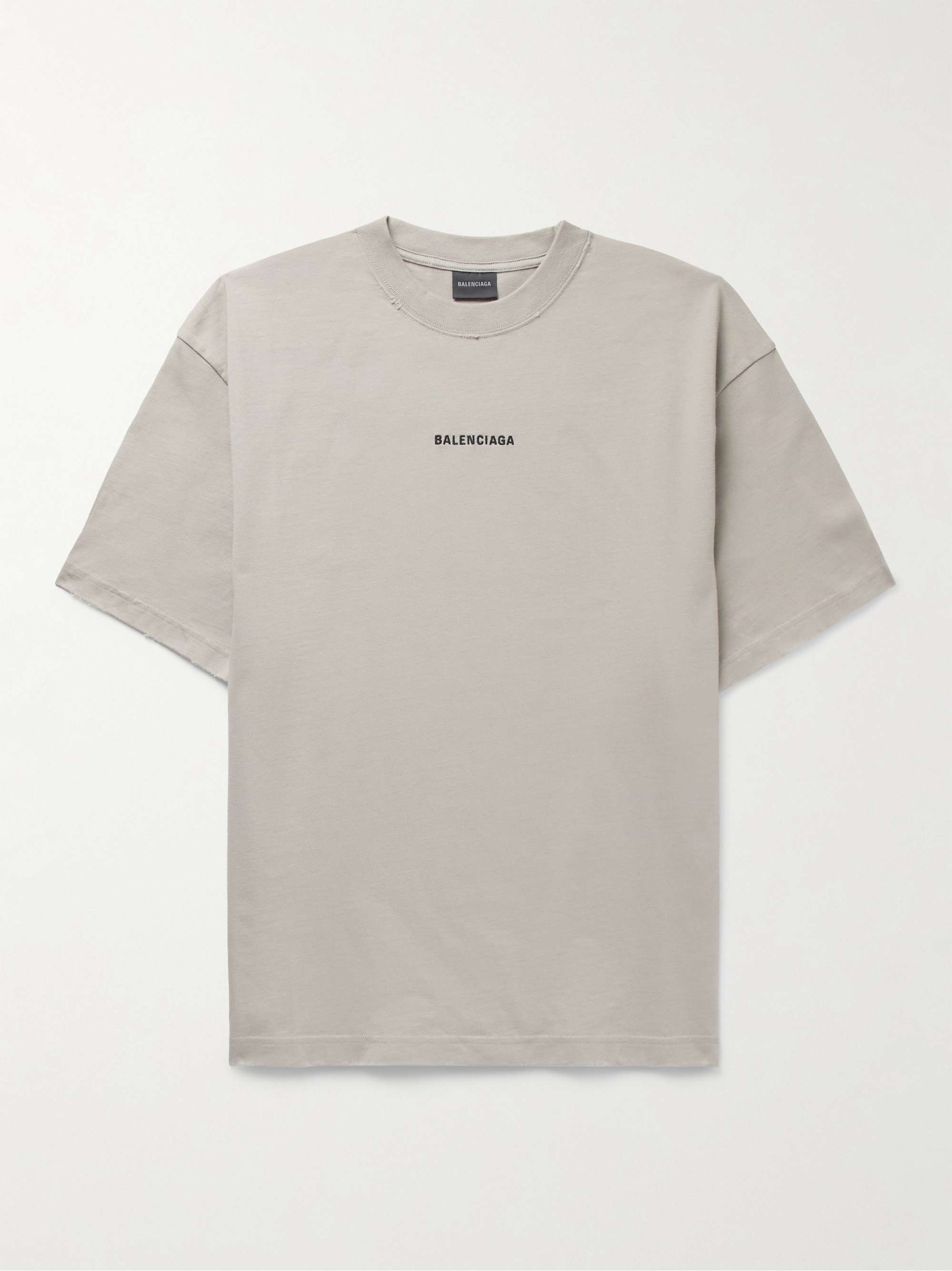 BALENCIAGA Distressed Logo-Embroidered Cotton-Jersey T-Shirt for Men | MR  PORTER