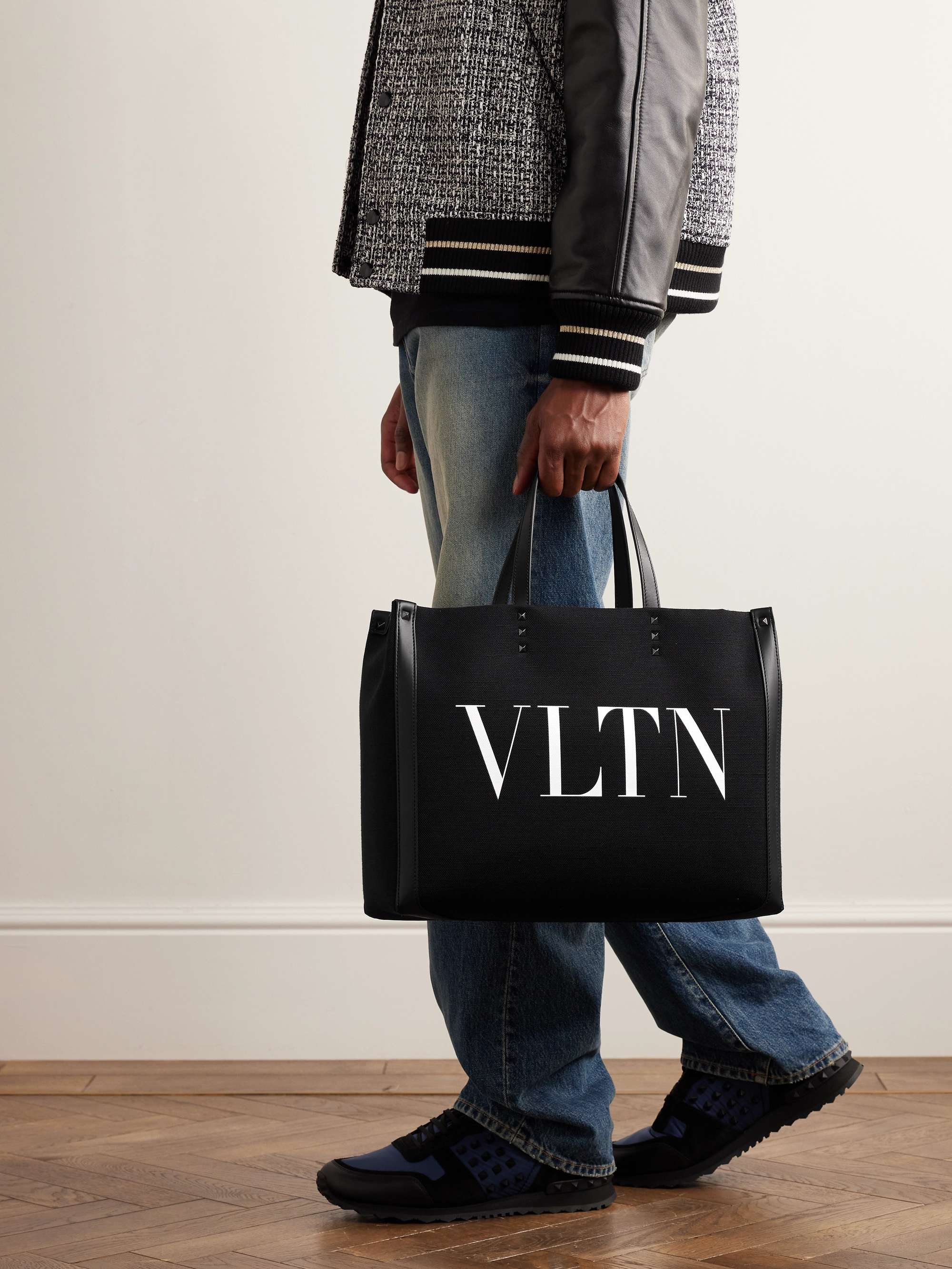 VALENTINO GARAVANI Medium Studded Leather-Trimmed Logo-Print Canvas Tote  Bag for Men | MR PORTER