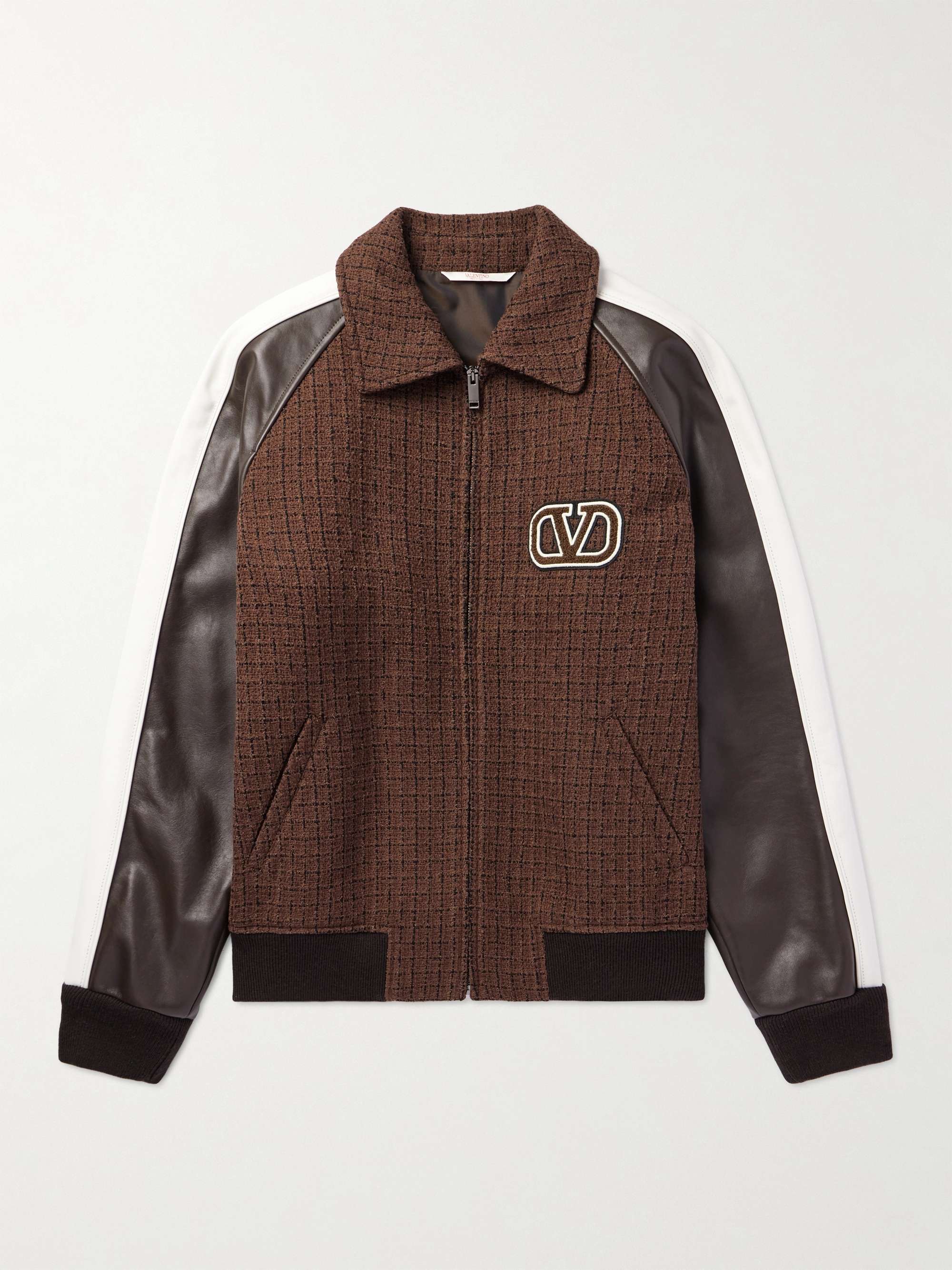 VALENTINO GARAVANI Cotton-Blend Tweed and Leather Bomber Jacket for Men |  MR PORTER