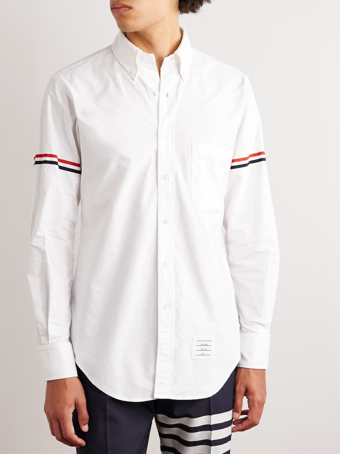 Shop Thom Browne Button-down Collar Striped Grosgrain-trimmed Cotton-poplin Shirt In White