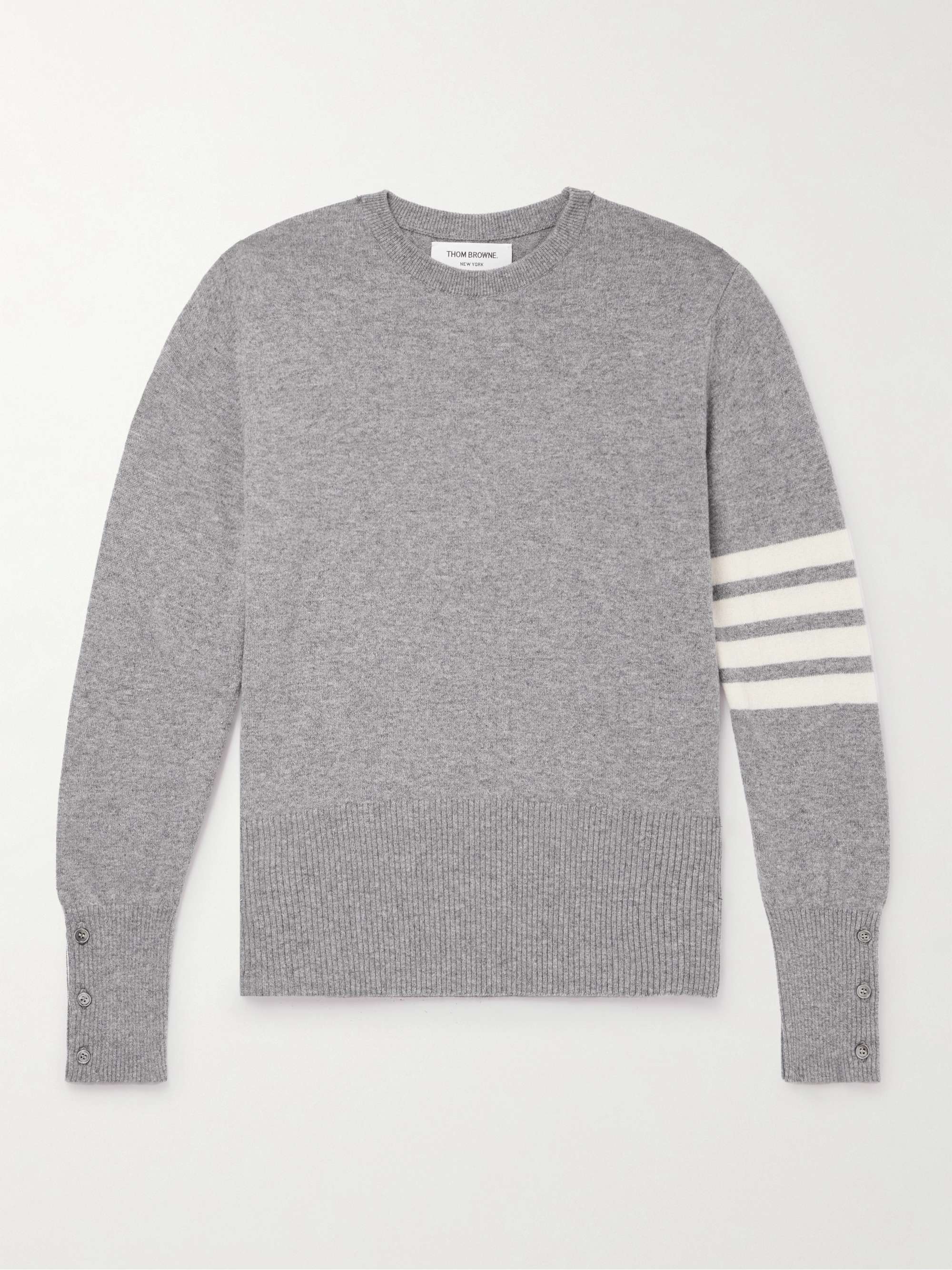 THOM BROWNE Slim-Fit Striped Grosgrain-Trimmed Cashmere Sweater for Men ...