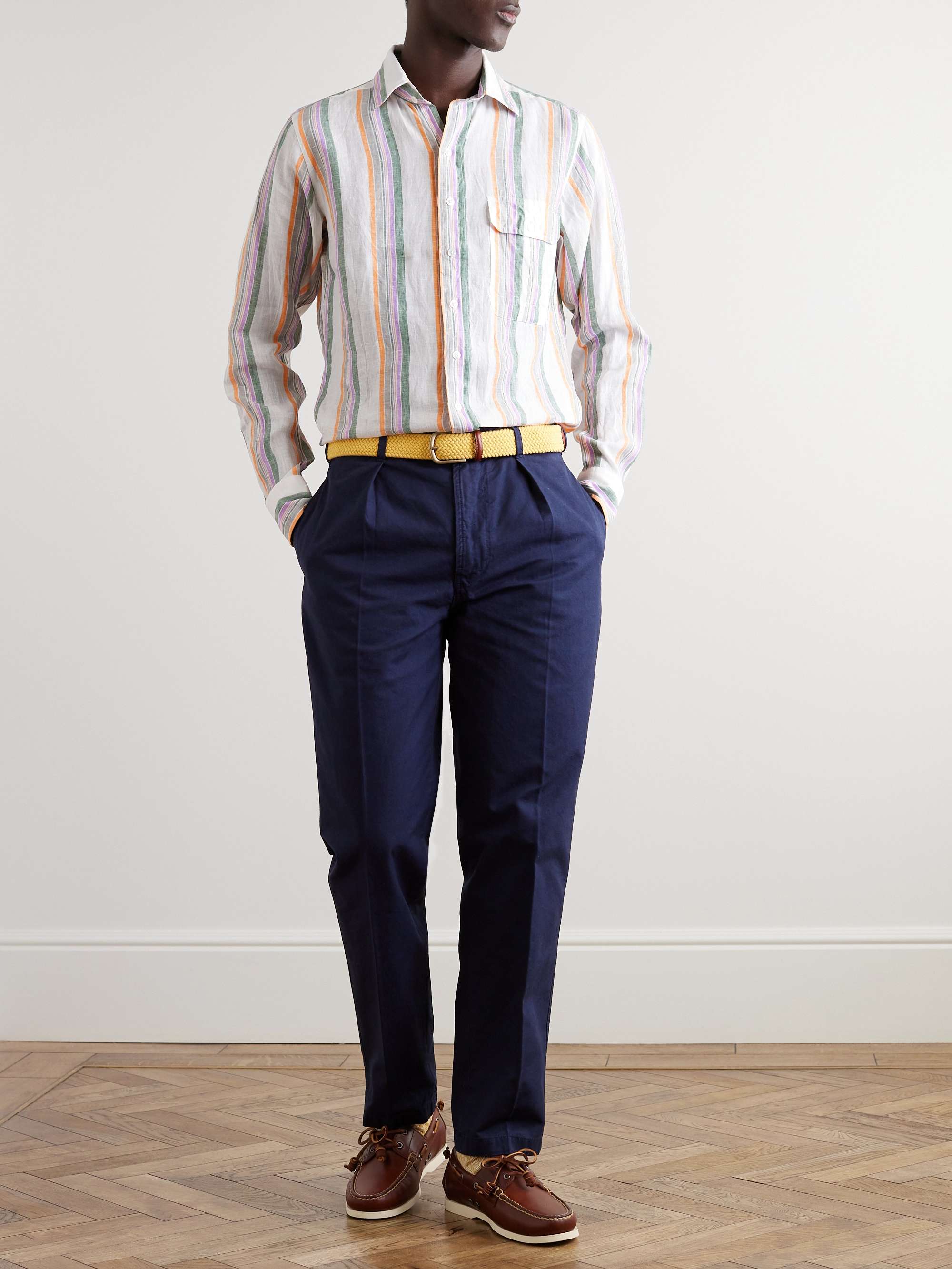 DRAKE'S Striped Linen-Gauze Shirt for Men | MR PORTER