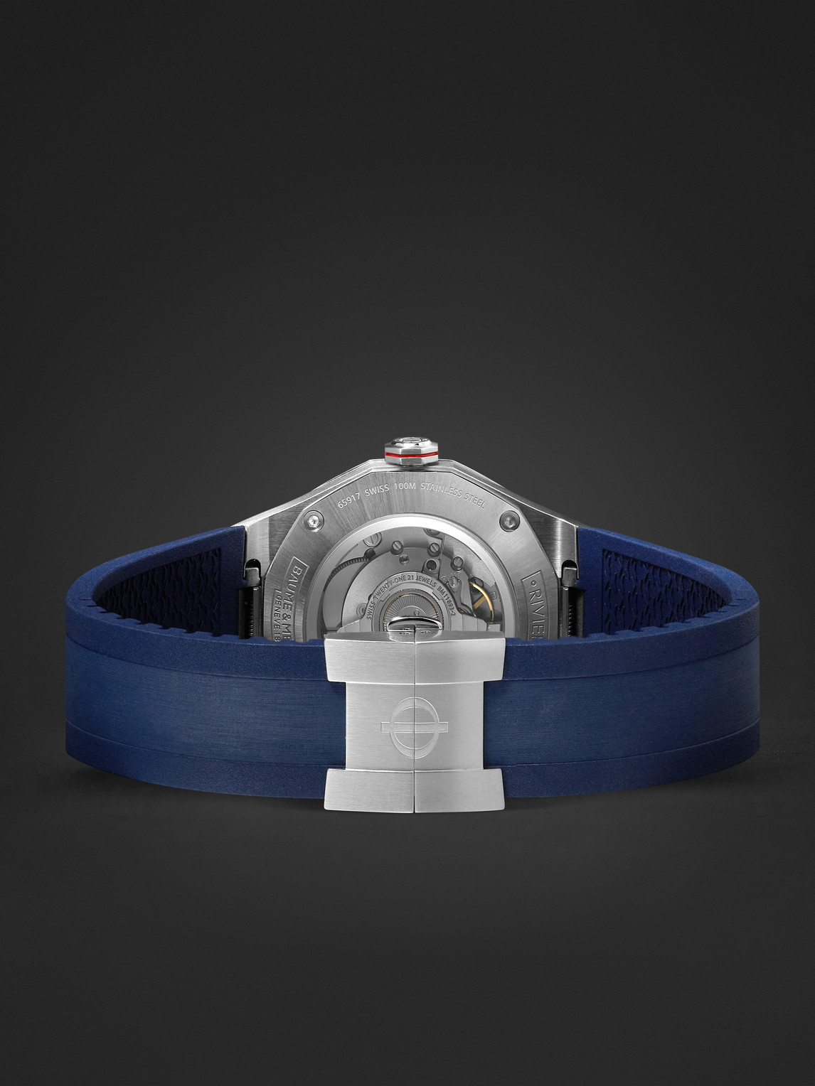 Shop Baume & Mercier Riviera Automatic Gmt 42mm Stainless Steel And Rubber Watch, Ref. No. 10659 In Blue