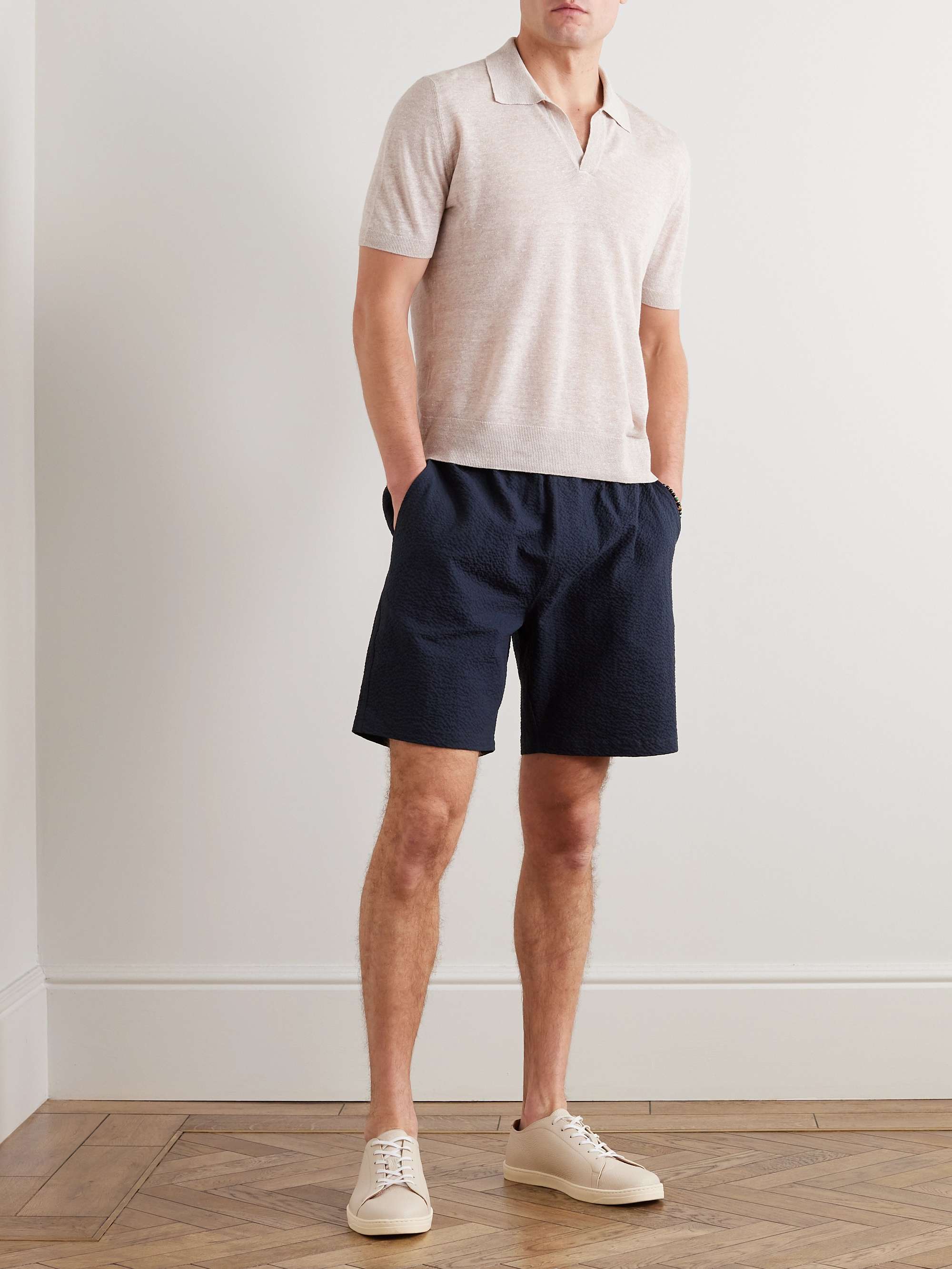 RICHARD JAMES Straight-Leg Cotton-Blend Seersucker Shorts for Men | MR ...