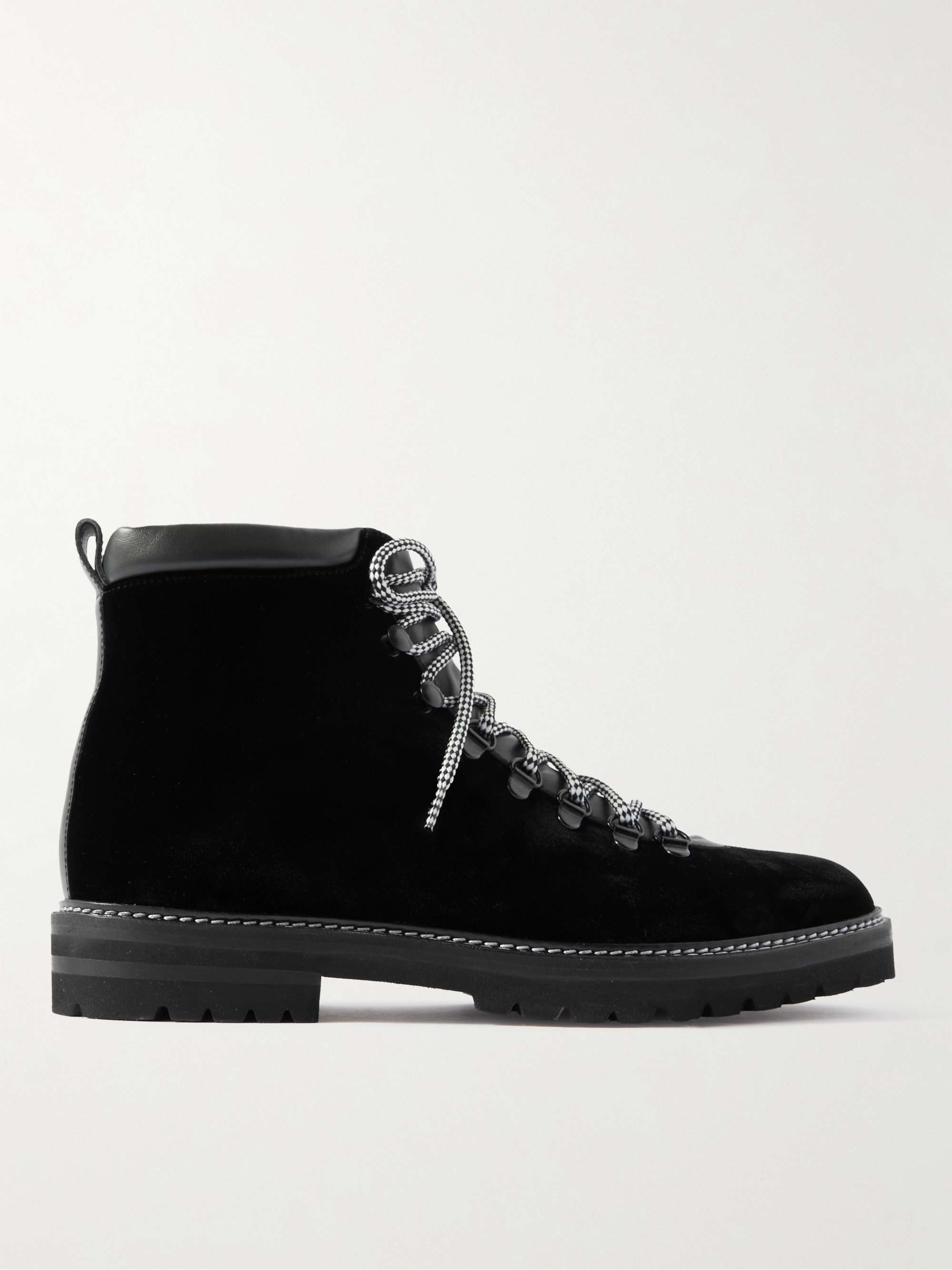 MANOLO BLAHNIK Calaurio Leather-Trimmed Velvet Lace-Up Boots for Men | MR  PORTER