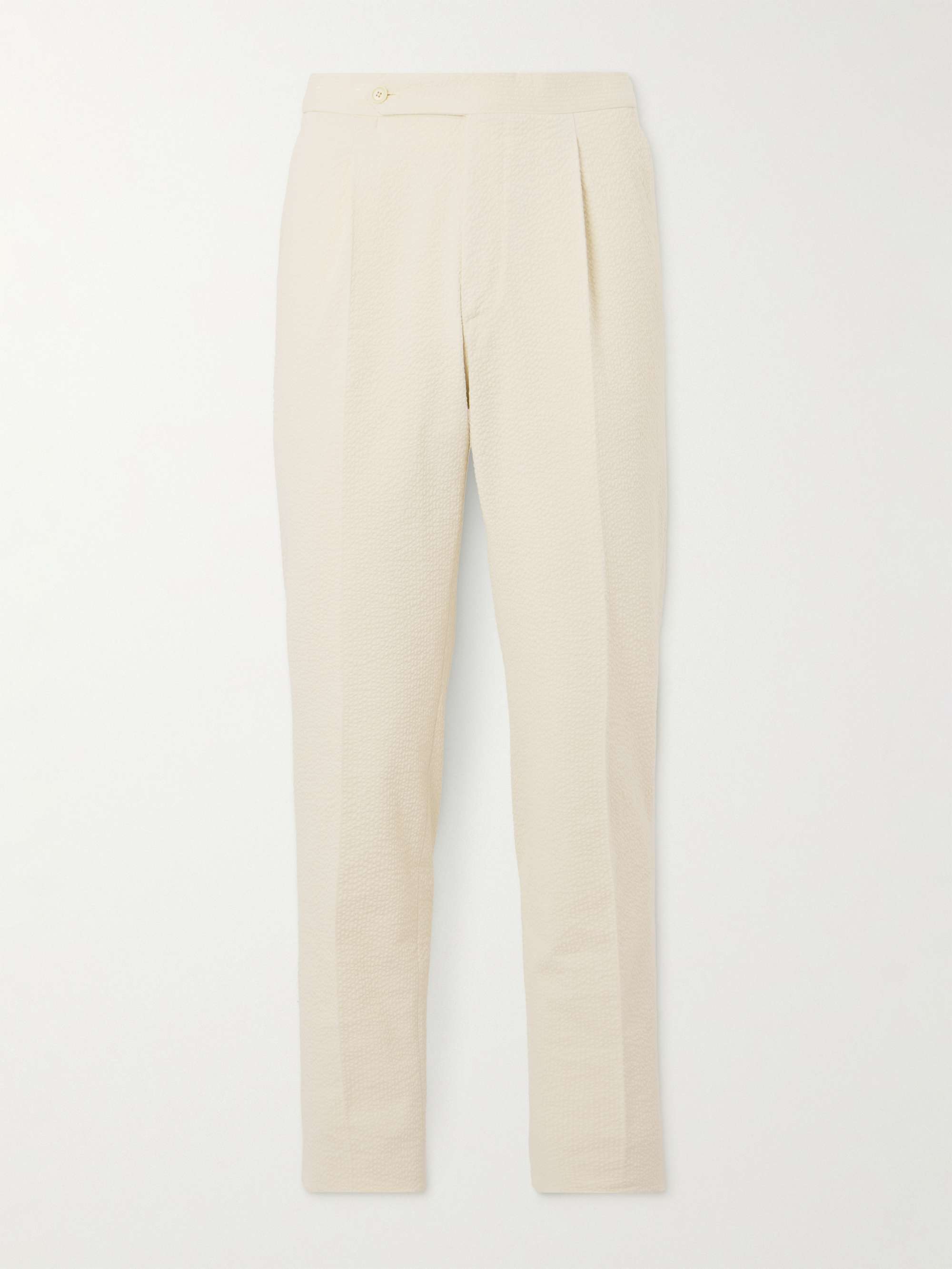 DE PETRILLO Straight-Leg Pleated Cotton-Blend Seersucker Suit Trousers ...