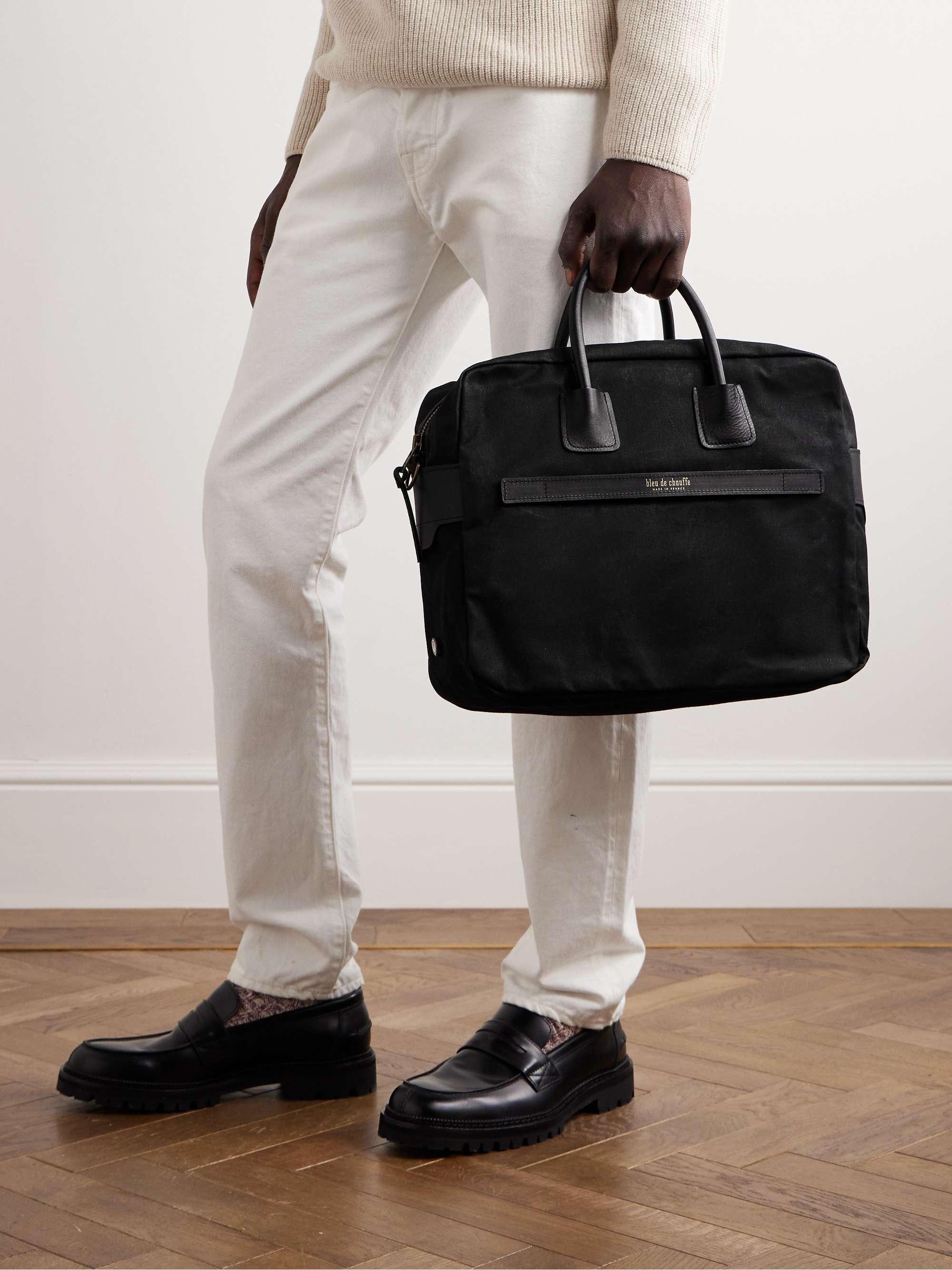 BLEU DE CHAUFFE Report Leather-Trimmed Cotton-Canvas Briefcase for