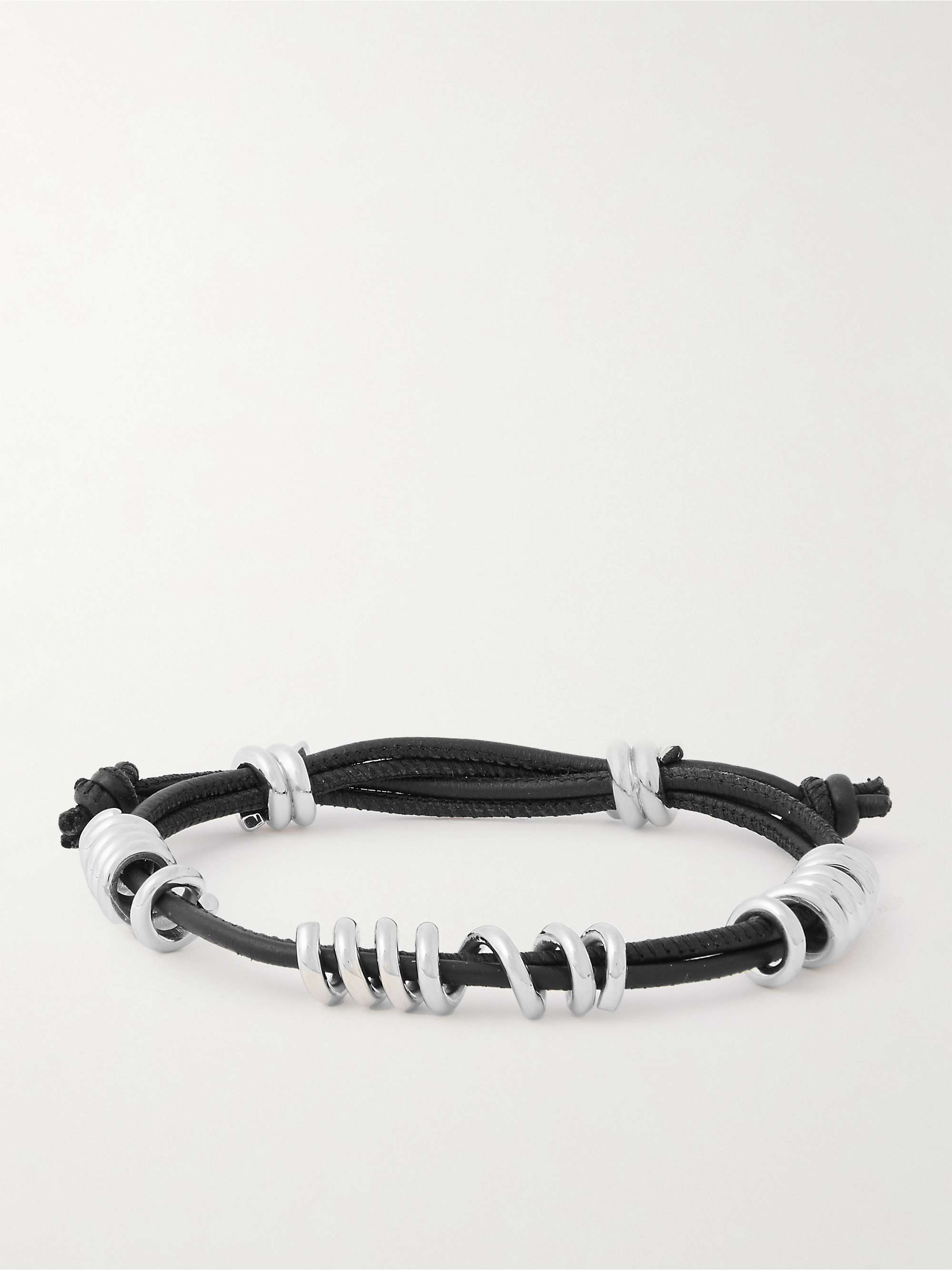 Lanvin Men's Platinum-Plated Leather Bracelet