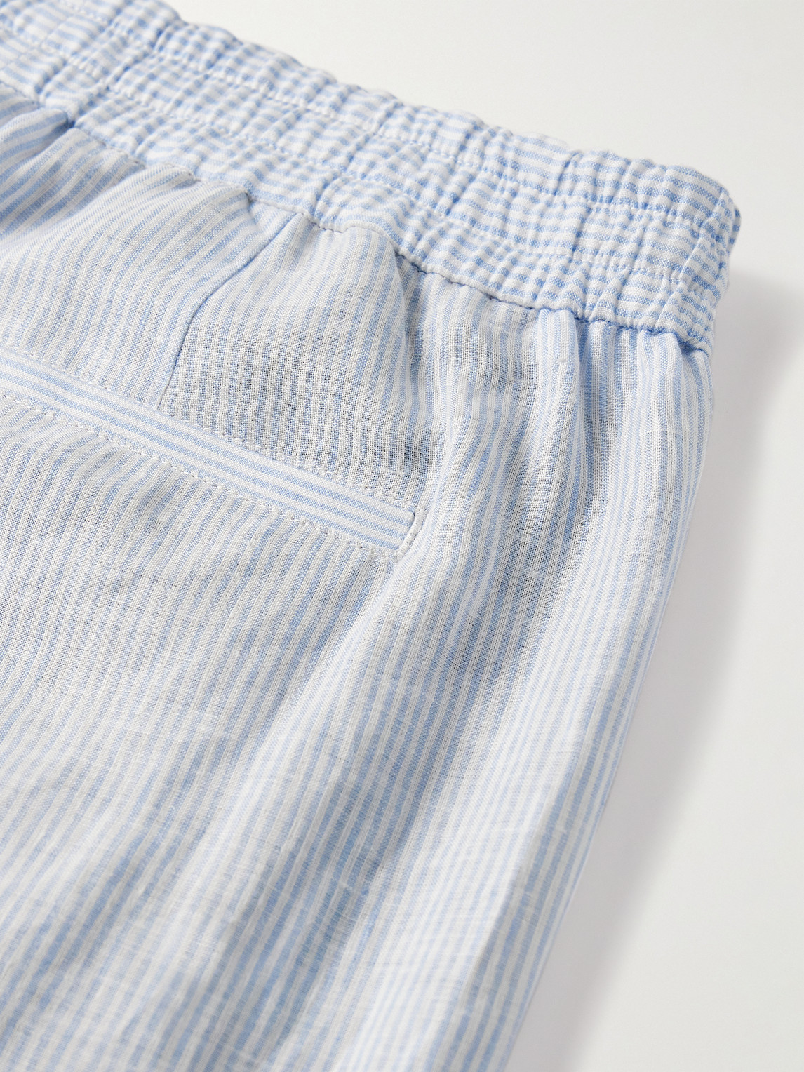 Shop Loro Piana Gadd Straight-leg Striped Linen Trousers In Blue