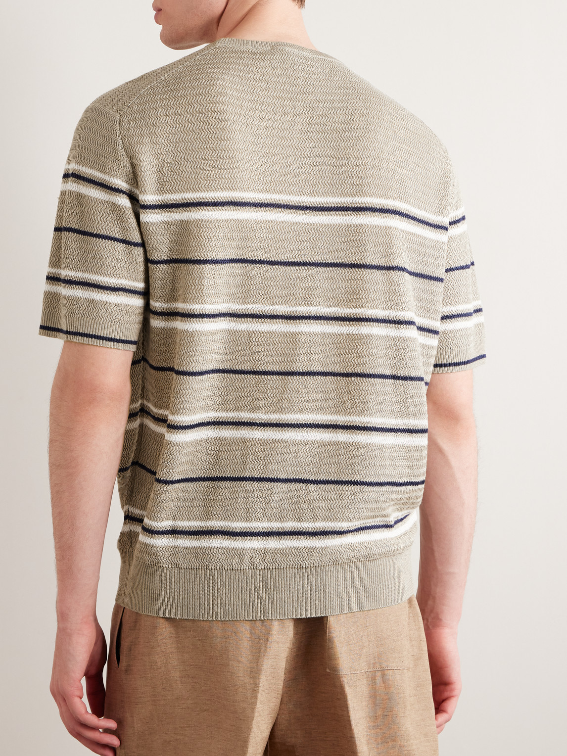 Shop Loro Piana Striped Herringbone Linen T-shirt In Neutrals