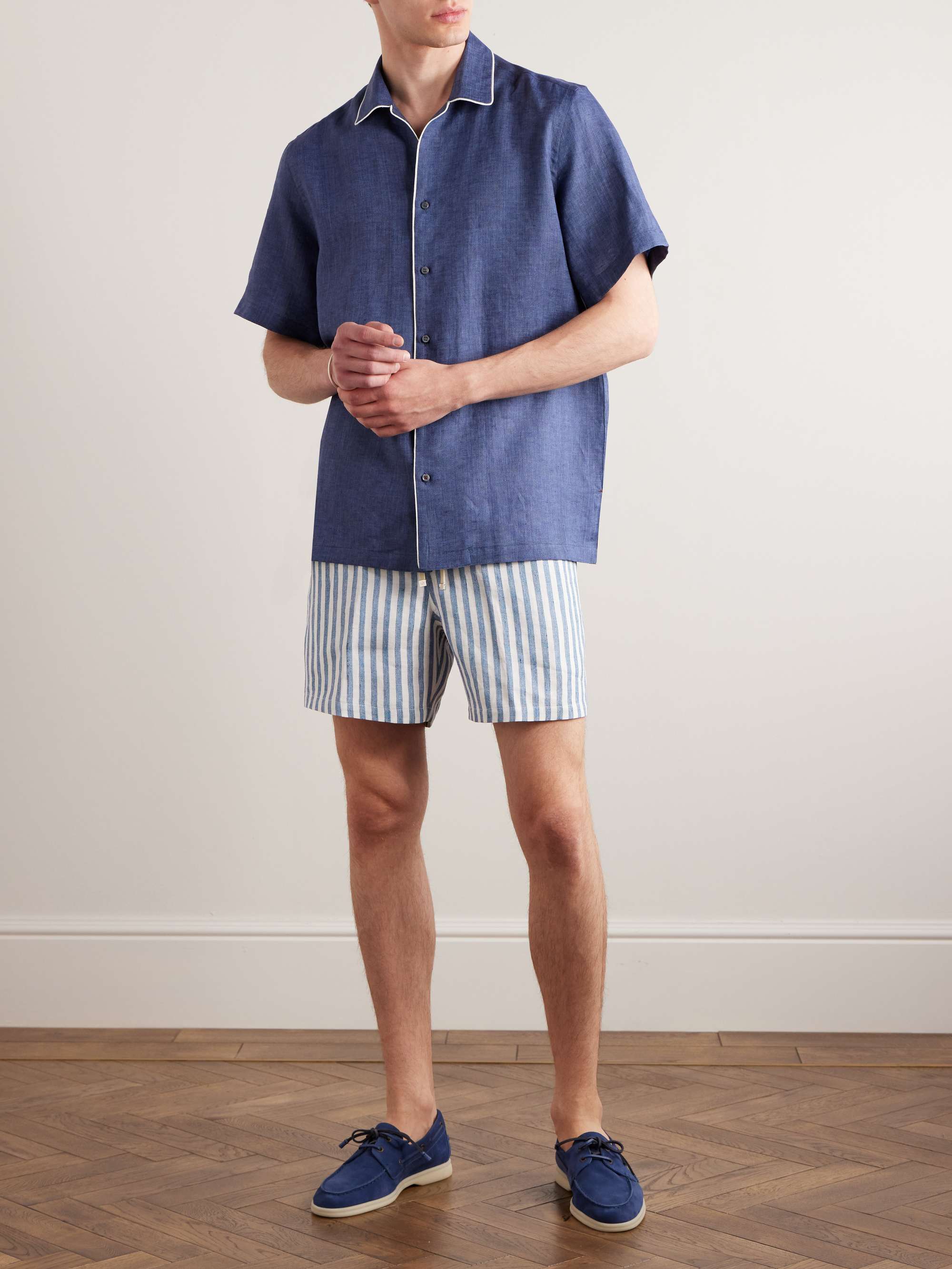 Men's Pinstripe Cotton Pleated Bermuda Shorts