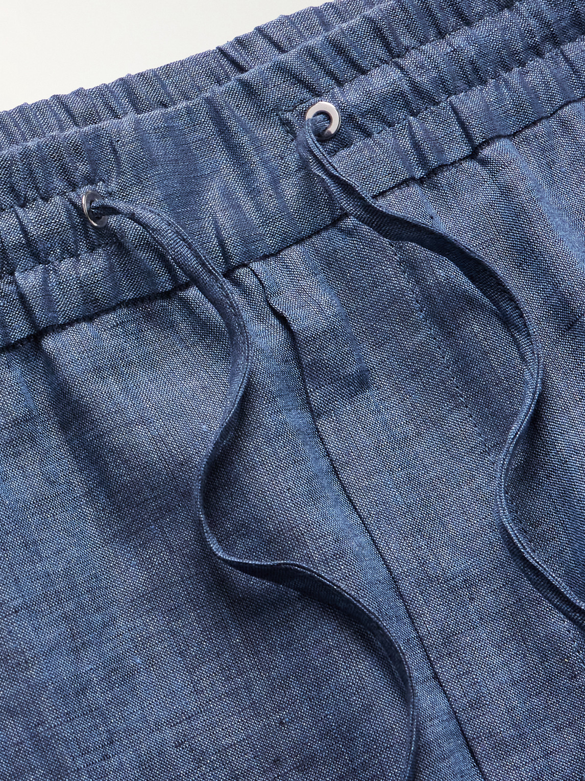 Shop Loro Piana Hierai Straight-leg Linen Drawstring Trousers In Blue