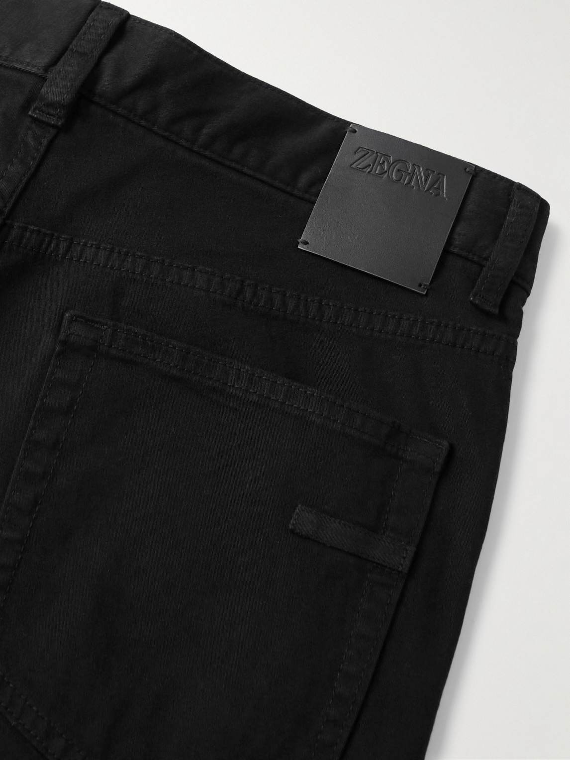 Shop Zegna Slim-fit Brushed Cotton-blend Trousers In Black